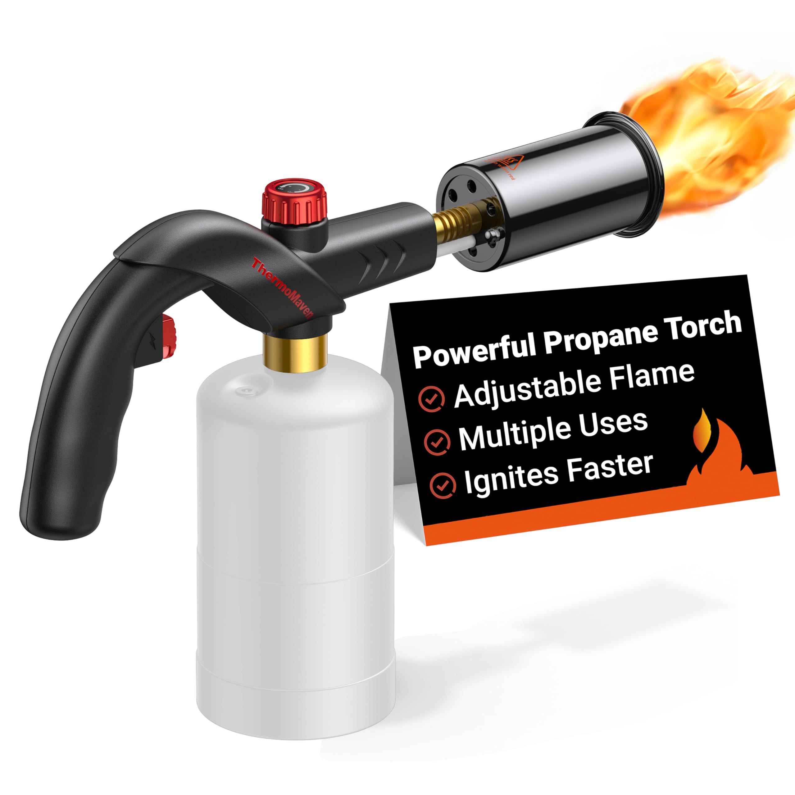 ThermoMaven Powerful Propane Torch, Kitchen Cooking Torch, Culinary Torch Lighter, Adjustable Blow Torch for Sous Vide Searing Steak, BBQ, Grill, Campfire Charcoal Starter (Propane Tank Not Included)