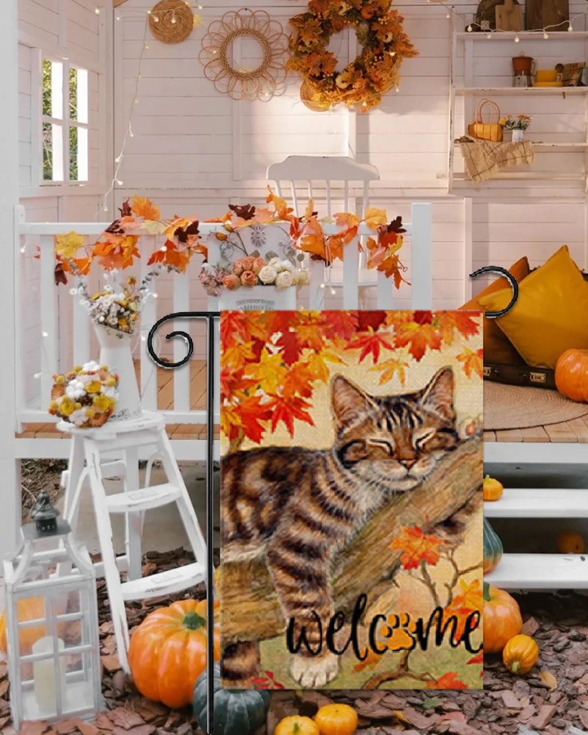 Fall Cat Garden Flag 12x18 in Vertical Double Sided Welcome Autumn Leaves Thanksgiving Decor Harvest Holiday Outside Decorations Burlap Yard Flag - Image 7