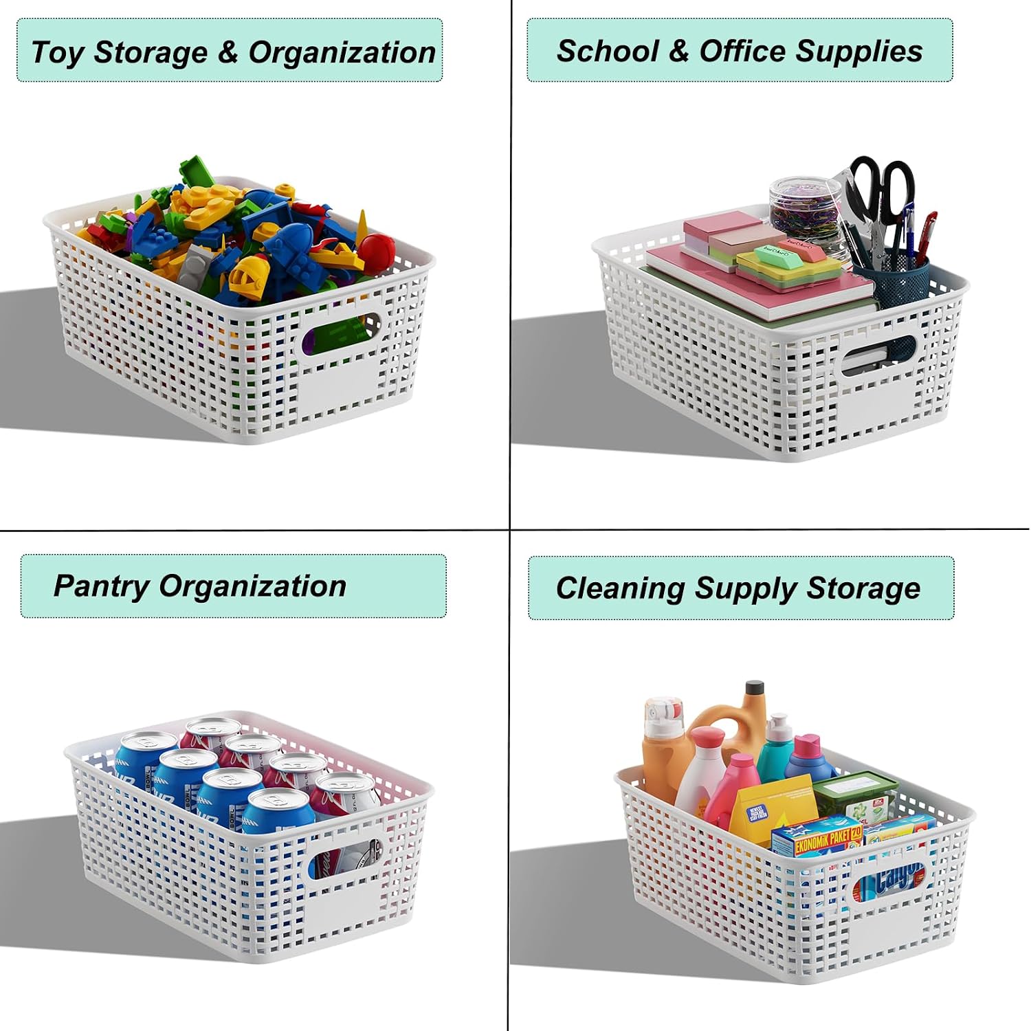 Plastic Storage Basket for Organizing 12 Pack Small Storage Bins Container for Shelves, White Shelf Baskets with Handles for Organization