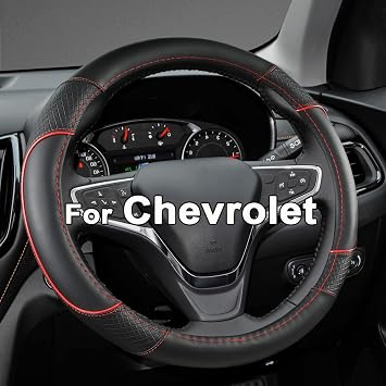 GIANT PANDA Steering Wheel Cover for Chevy Silverado - Car Steering Wheel Cover for Chevrolet Colorado Tahoe -Black+Red Trim