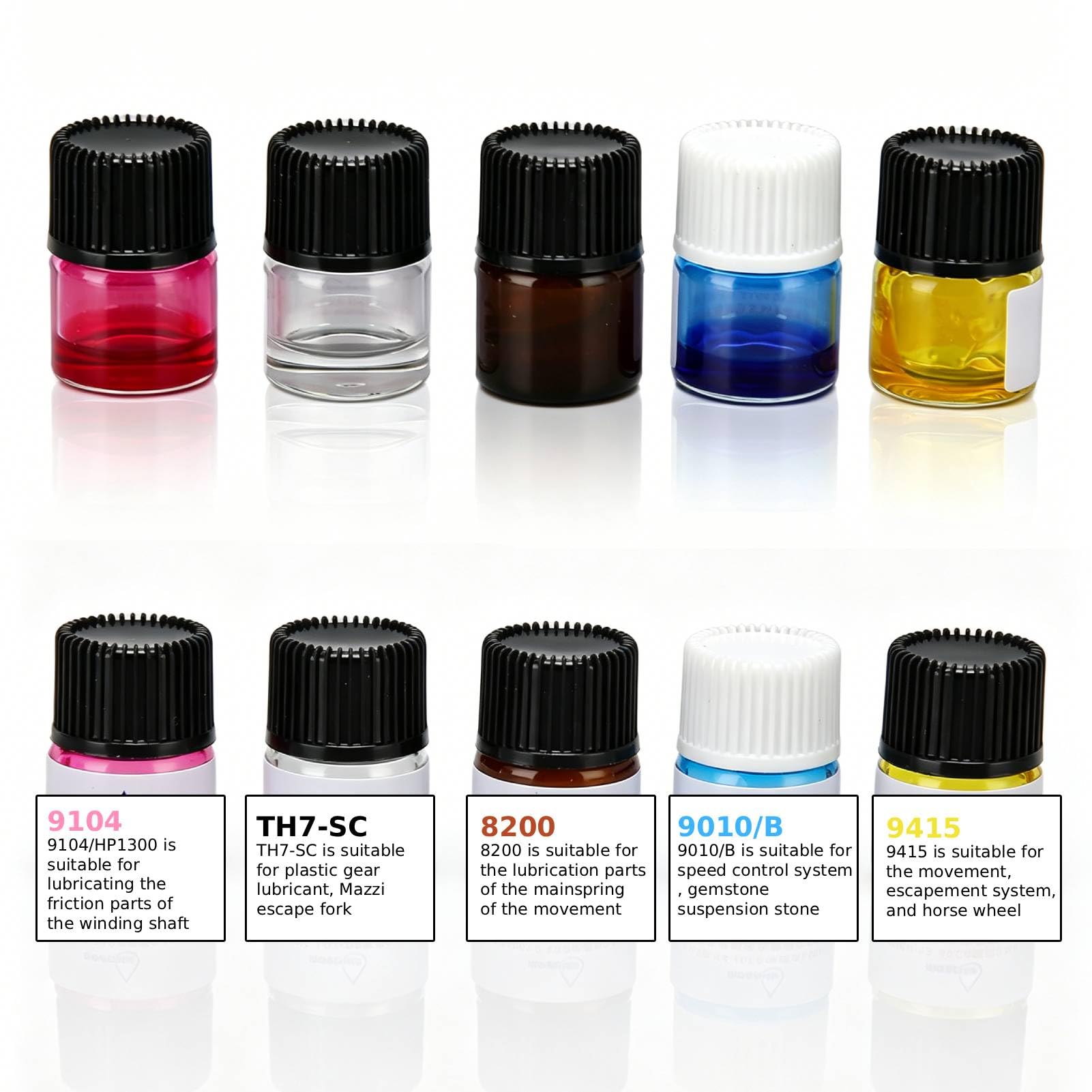 Ejoyous Kit de aceite de reloj, 5 piezas de aceite lubricante sintético para relojeros, herramienta de mantenimiento de reparación de relojes suave para trabajadores relojeros, accesorios de