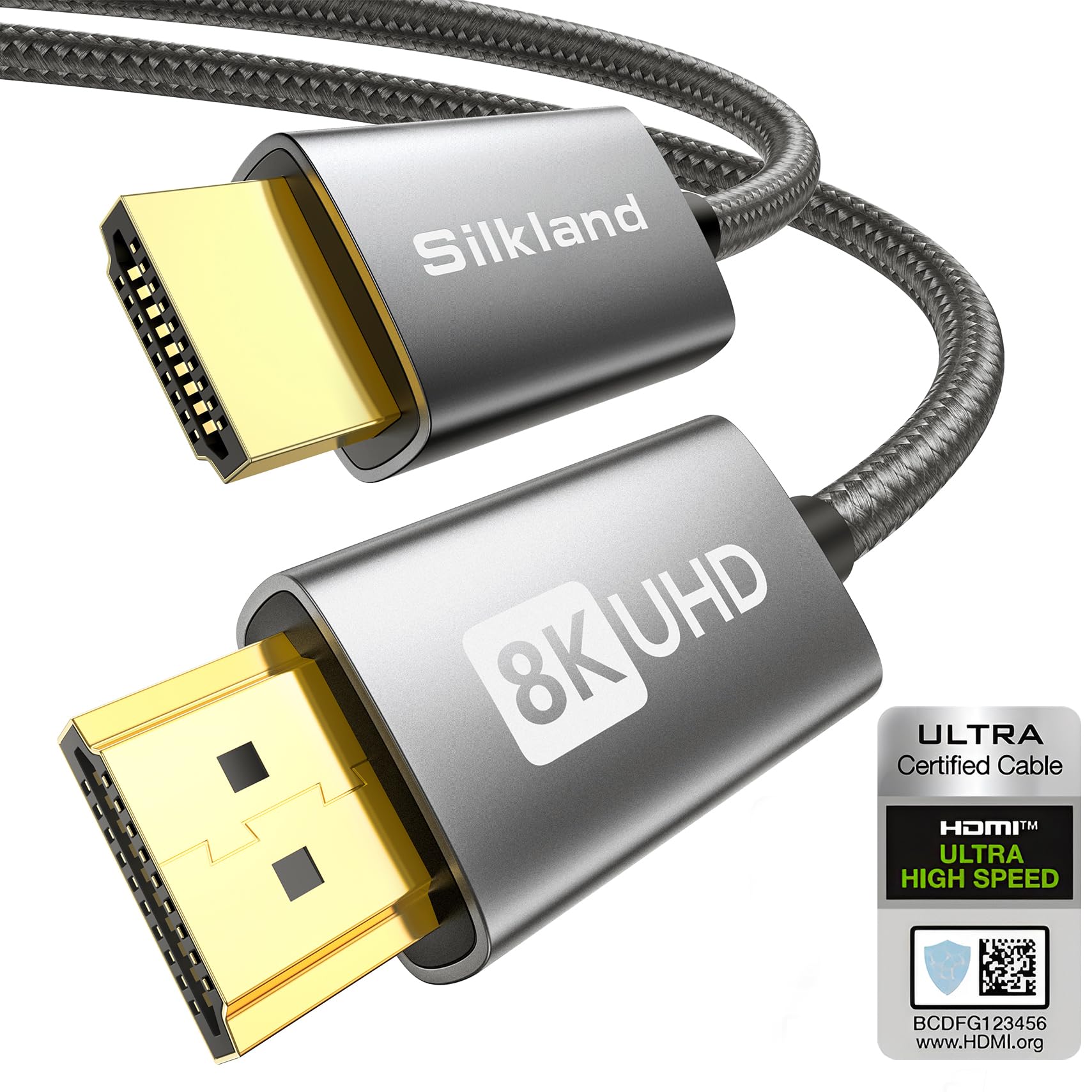 Silkland - Cavo HDMI 2.1 8K 7,6 m, cavo HDMI® certificato 4K @ 144Hz/120Hz 8K @ 60Hz, eARC, HDR10, Dolby Atmos, 48 Gbps, HDCP 2.2&2.3 per HDTV/Soundbar/PS5/Blu-ray/Switch/proiettore/computer. | 4K@144Hz/120Hz, 48Gbps, eARC/ARC, HDR10, HDCP 2.3&2.2 per HDT