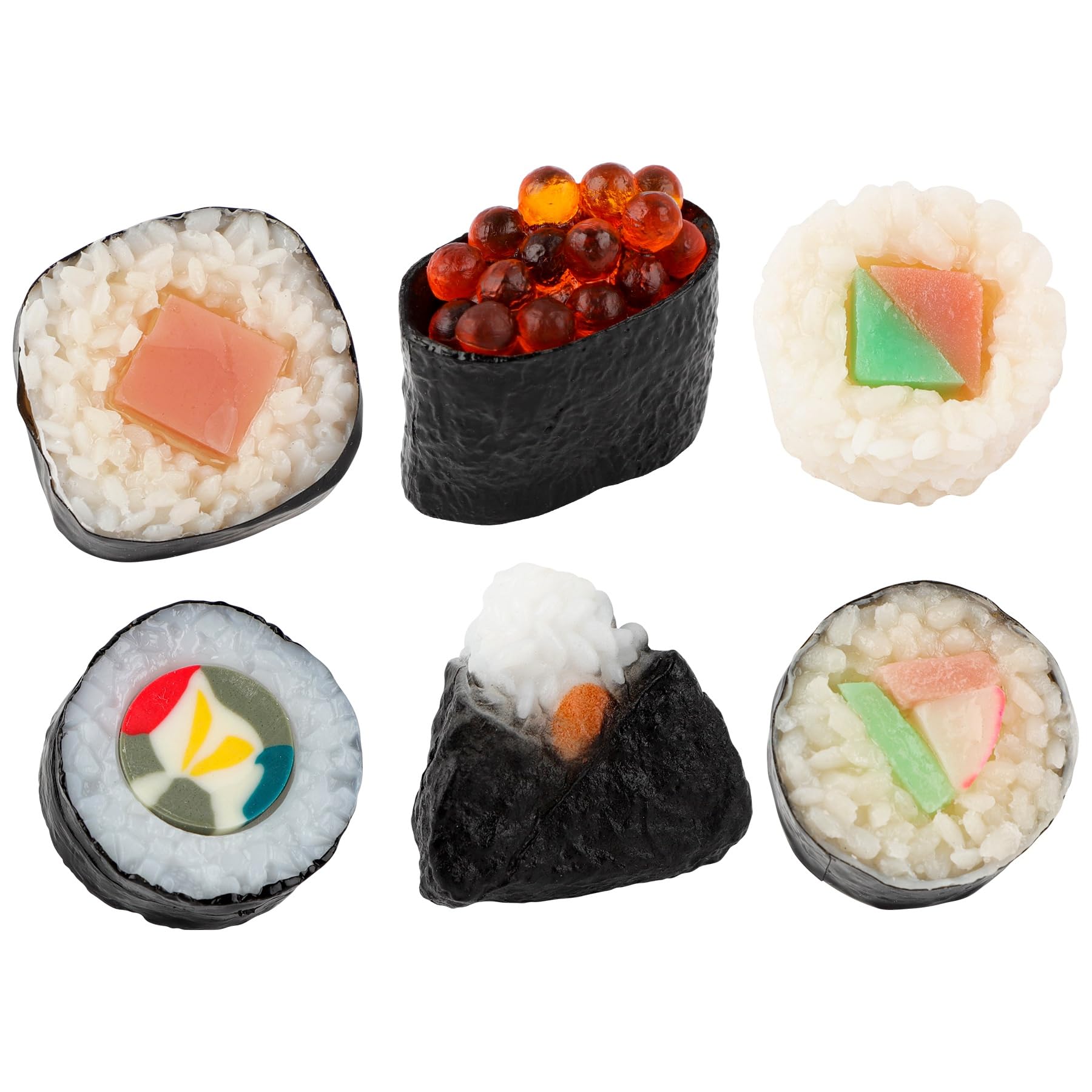 Framendino, 6 Pack Artificial Susi Fake Sushi Simulated Onigiri Realistic Food Model Lifelike Props for Display Photography