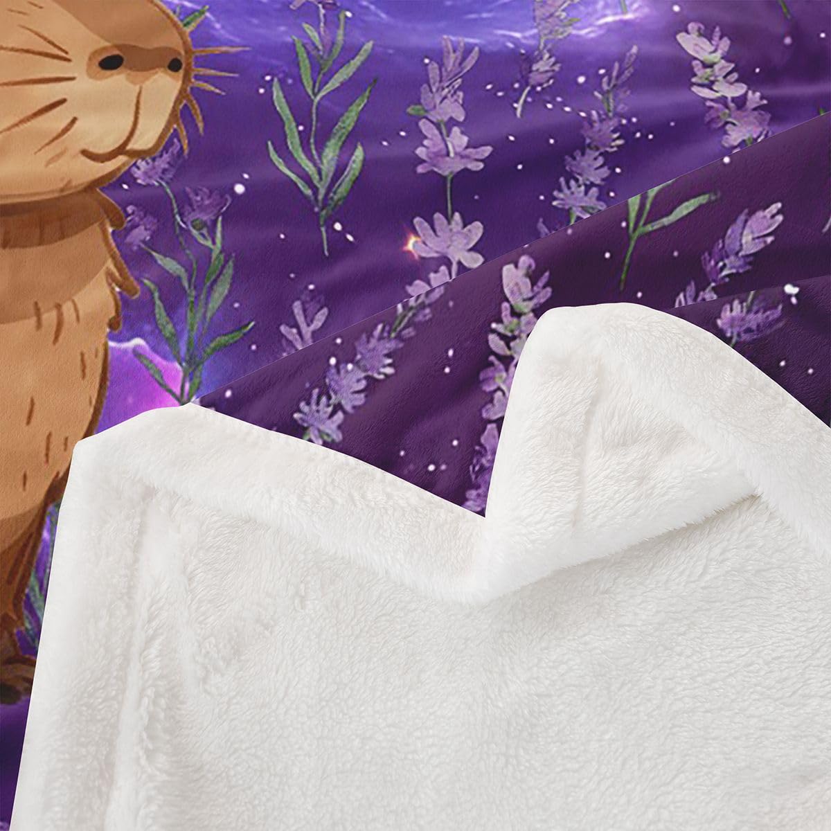 Piękny koc polarowy Capybara, rozmiar bliźniaków, ładny, fioletowy, wymarzony kwiat, dla nastolatków, romantyczne gwiaździste niebo, urocze zwierzęta, dekoracja domu do biura