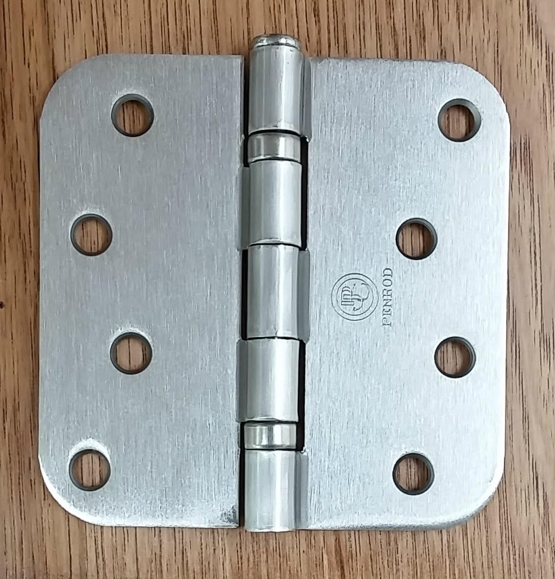Penrod Door Hinges, Satin Nickel, Ball Bearing 4 Inch with 5/8 Inch Radius, 3 Pack