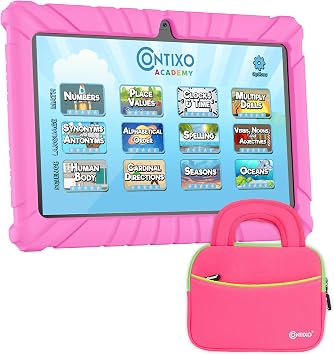 Contixo 7 inch Kids Tablet - V8 Tablet for Kids and Sleeve Bag Bundle, Age 3-7, Learning Tablet for Children with Teachers Approved Apps, 32GB, Android 11, Parental Controls - Pink Girls
