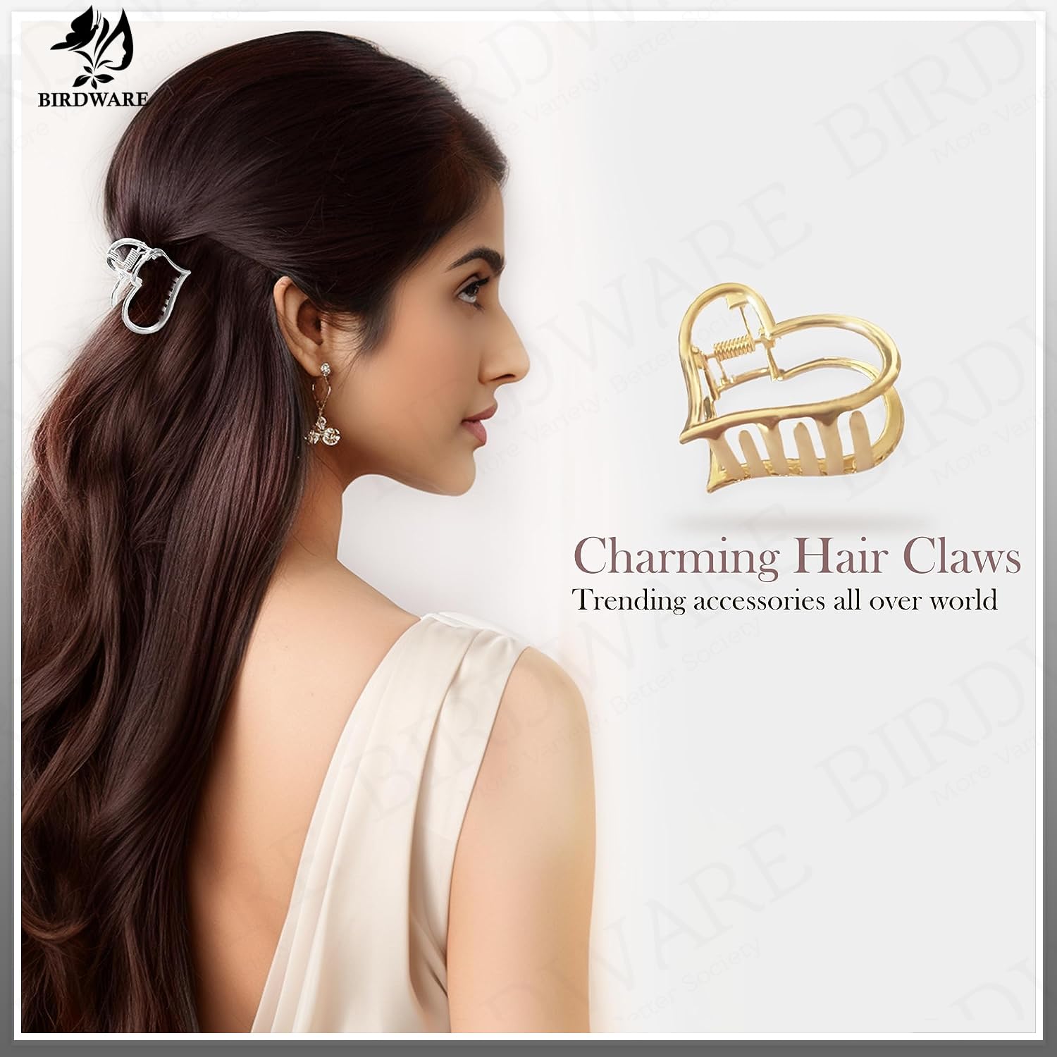 Birdware 6 Pcs Korean Style Vintage Big Gold Metal Hair Claw Cat Ears Geometric Hair Clip Clutches Hairpin Flower Barrette Jaw Clamp Hair Accessories For Women Girls (Style 1)