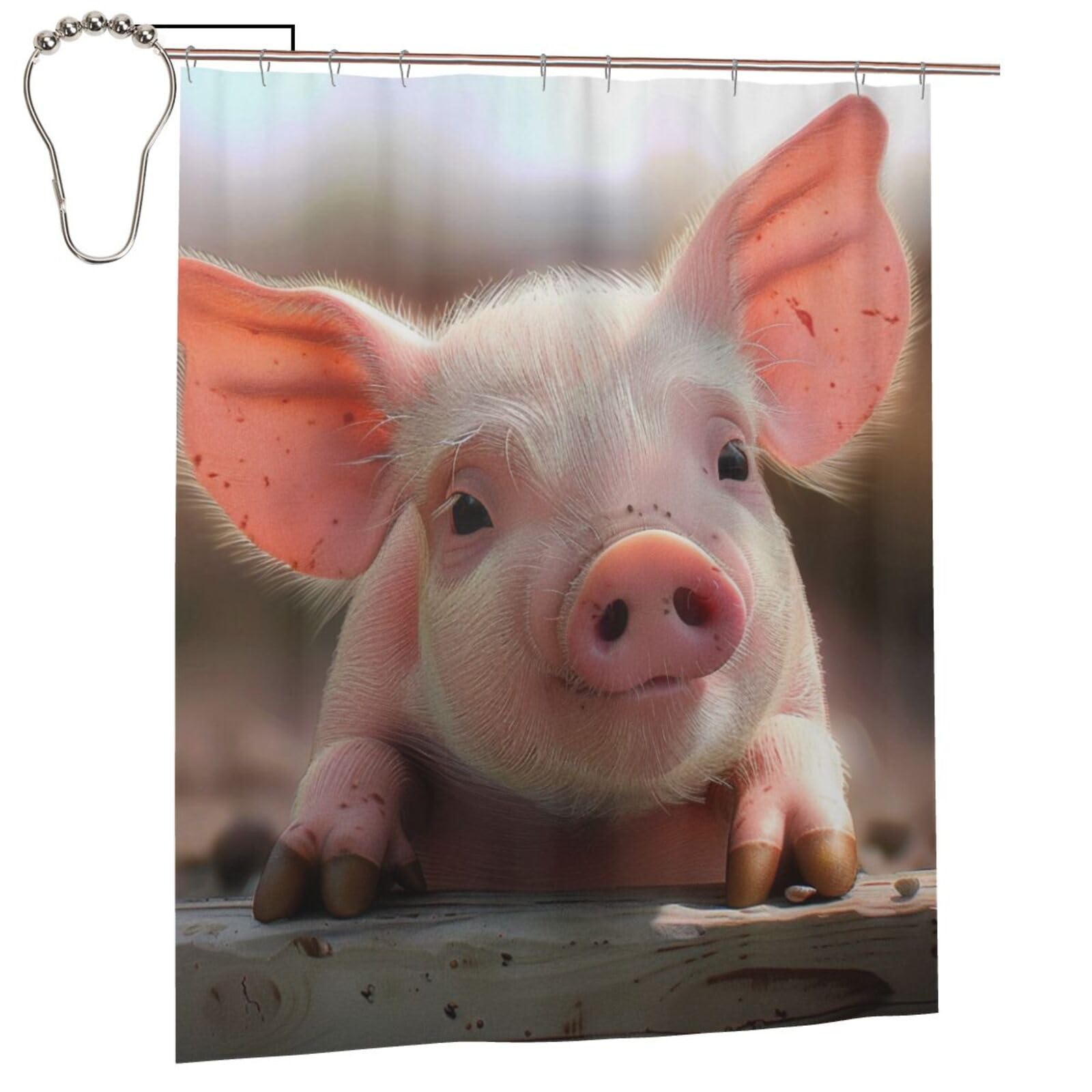 BWWHCCTI cute Animal at Farm Printed Shower Curtain With 12 Iron Hooks Opaque Quick Drying Waterproof Shower Curtains Sets For Bathroom 152x183 Cm