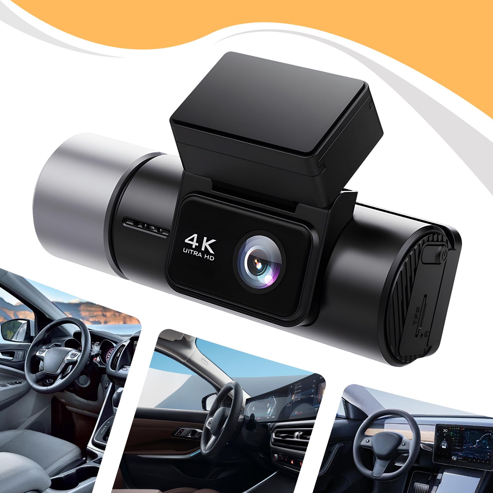 Telecamera da cruscotto 4K con triplo obiettivo, 5,8 GHz/2,4 GHz, Wi-Fi dual-band | Dash cam compatibile con GPS fino a 256 GB