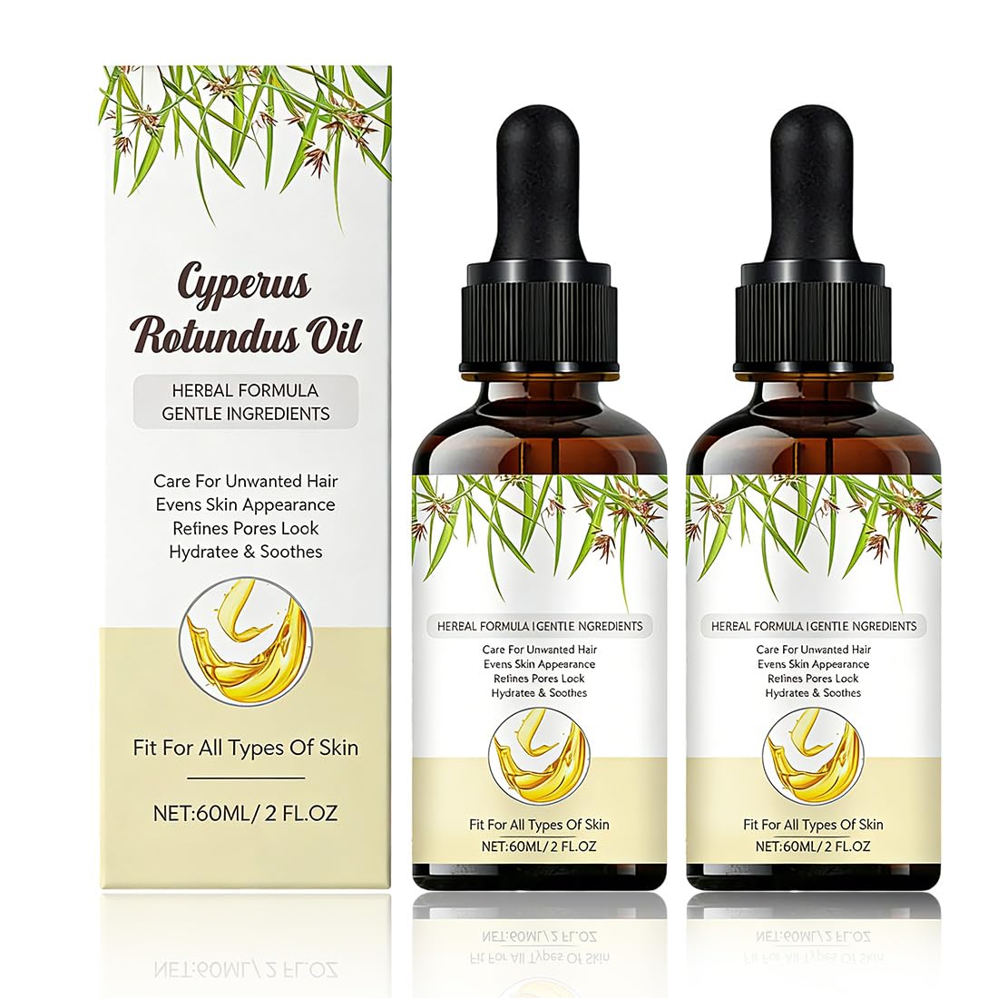 2 Pezzi Cyperus Rotundus Oil per la depilazione,olio di cipero Ridurre la crescita dei capelli del corpo,pelle liscia e depilazione,riduce i pori,adatto a tutti i tipi di pelle 60ml