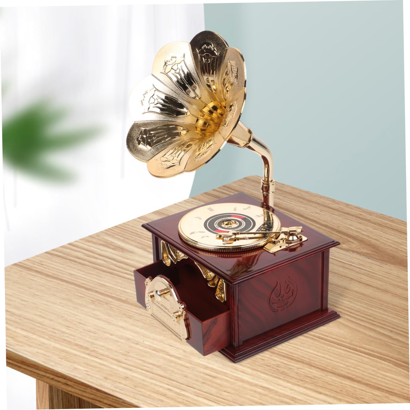 Carillon da Tavolo Classico in ABS Marrone Meccanismo a Carica Manuale, Scatola Melodica Decorativa per Casa e Ufficio, Decorazione Artistica per FESTIVITÀ e Regalo