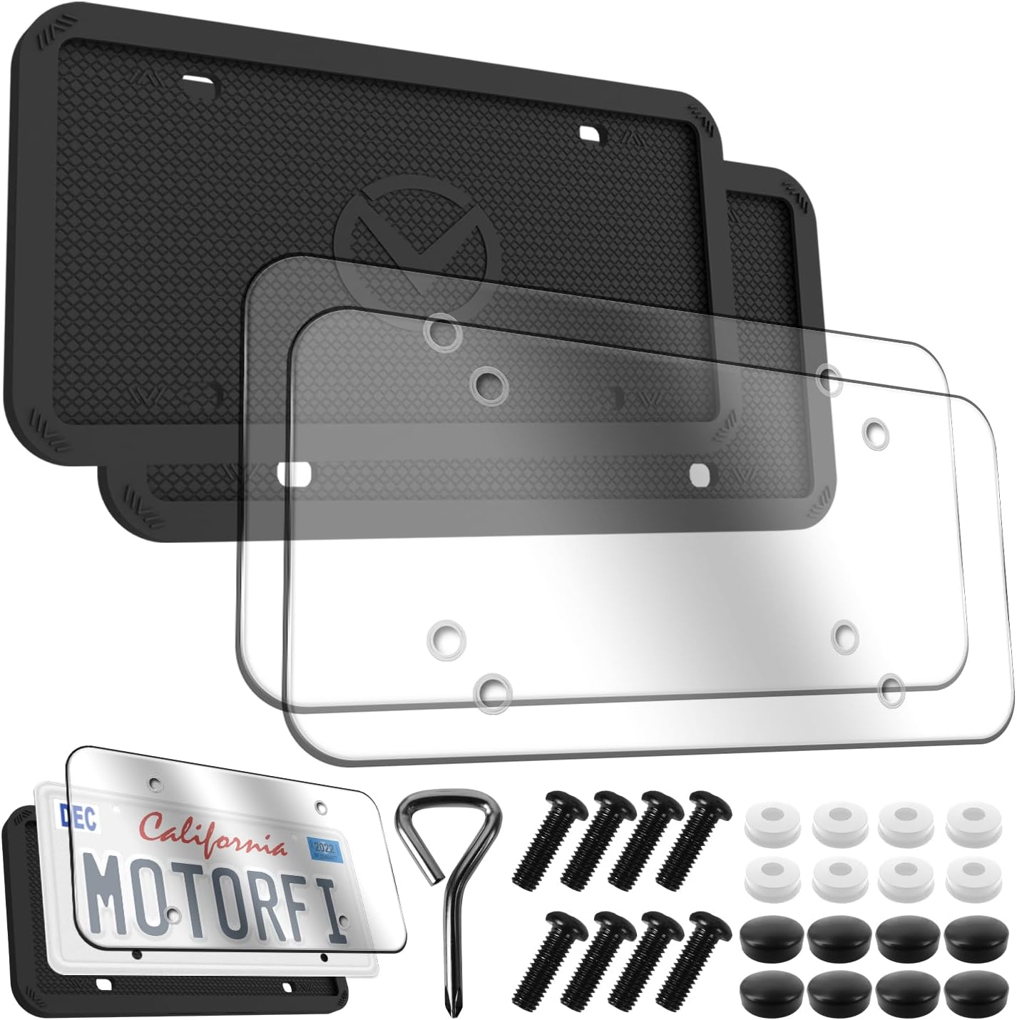 2 Pcs Silicone License Plate Frames with Polycarbonate Covers, Rust-Proof, Weather-Resistant, Easy Installation, Premium License Plate Protector for Cars with 2 Drainage Holes License Plate Frames with Covers