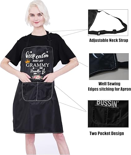 Miniatura 3 de PXTIDY Delantal de cocina Grammy Keep Calm And Let Grammy Handle It Divertidos Delantales para regalo de inauguración de la casa Grammy