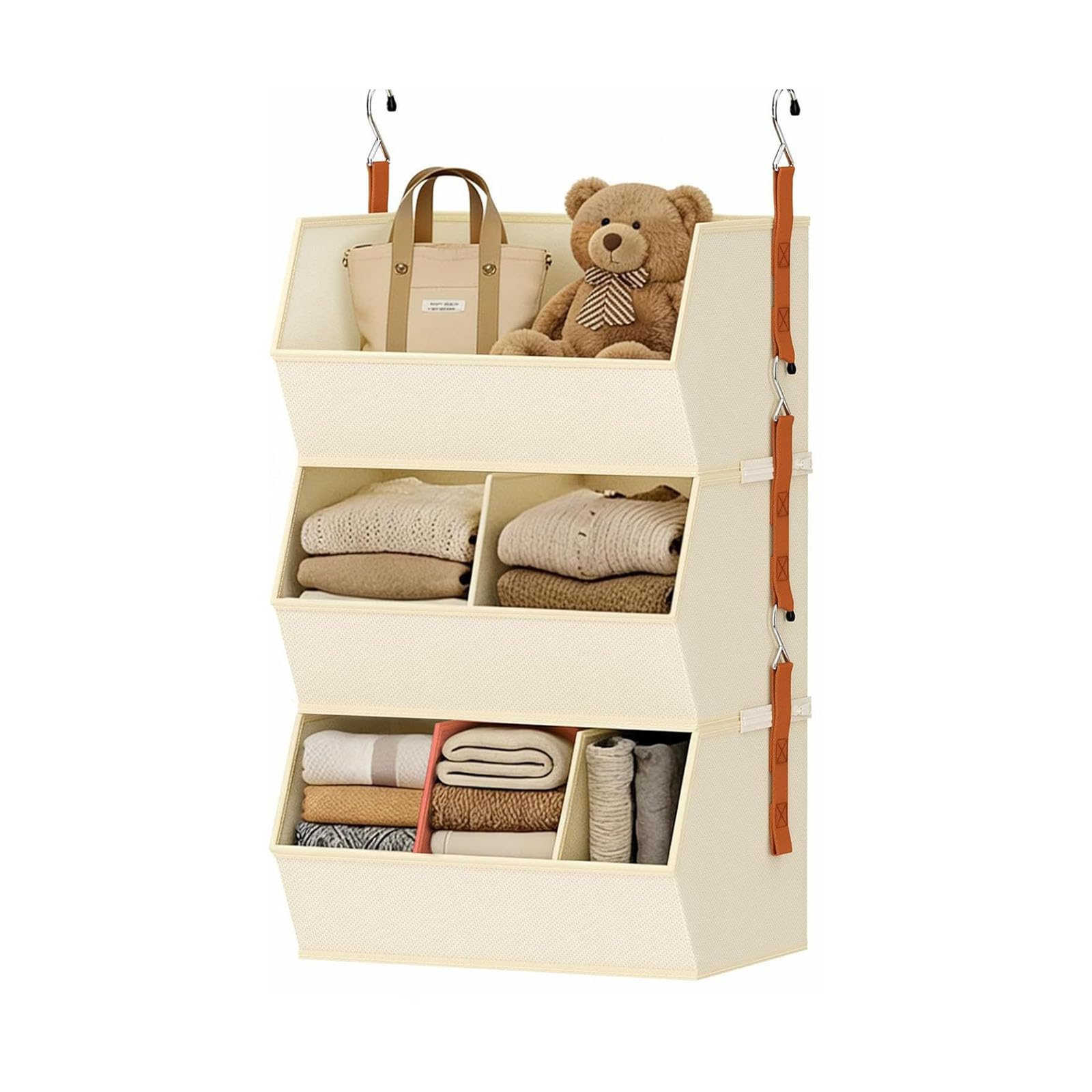 Shurhome Spacious Hanging Garment Storage Box Including Removable Partitions for Neat Wardrobe Reinforced Clothing Planner