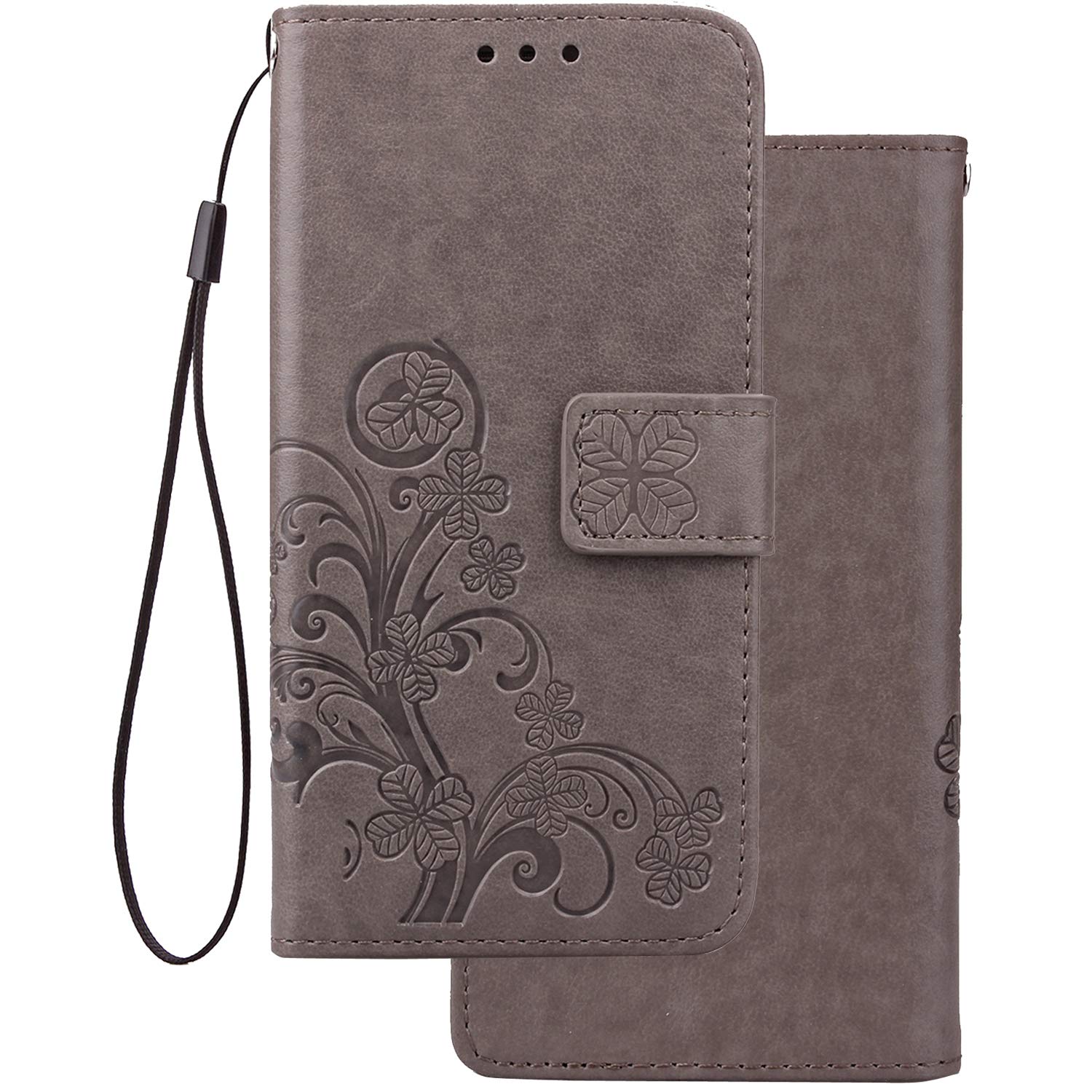 LEMORRYCase for OPPO A54 4G PU Leather Case Wallet Flip Folio Shockproof Phone Case with [Kickstand] [Card Slots] [Magnetic Closure] Cover for OPPO A54 4G, Lucky Cloverr (Gray)