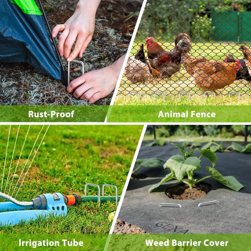 Picchetti per Telo Pacciamatura Mucchio di Terreno Pesante 50-100 Pezzi 10-15CM Graffette da Giardino zincate Paesaggio U Palo Decorazione Esterna Weed Barrie(100pcs,15X4CM)