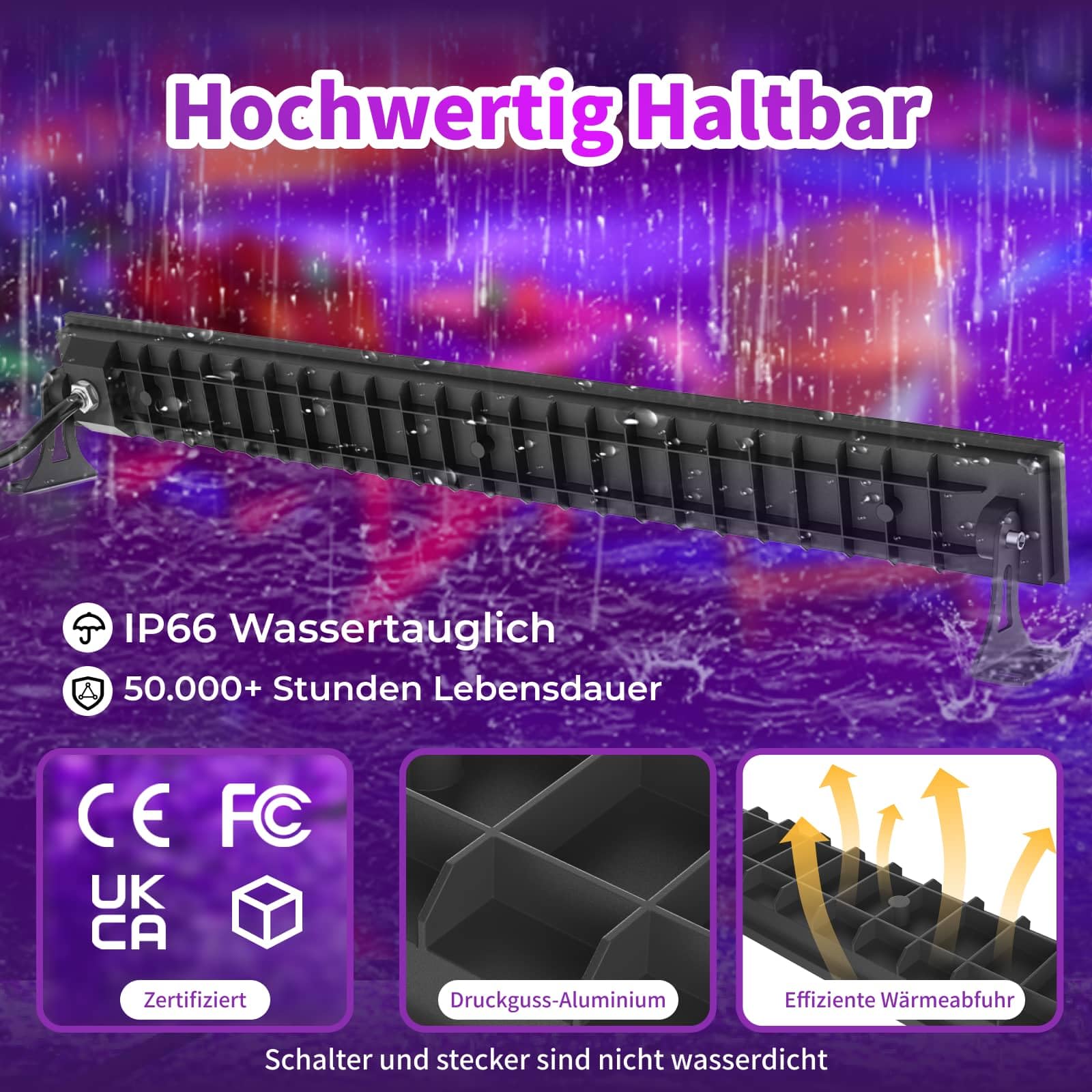 2x 50W LED Schwarzlicht Strahler, UV Lampe 385nm Mit Schalter Und 180° Einstellbarer Halterung, IP66 Wasserdicht, Schwarzlichtlampe Für Partys Oder Halloween Deko