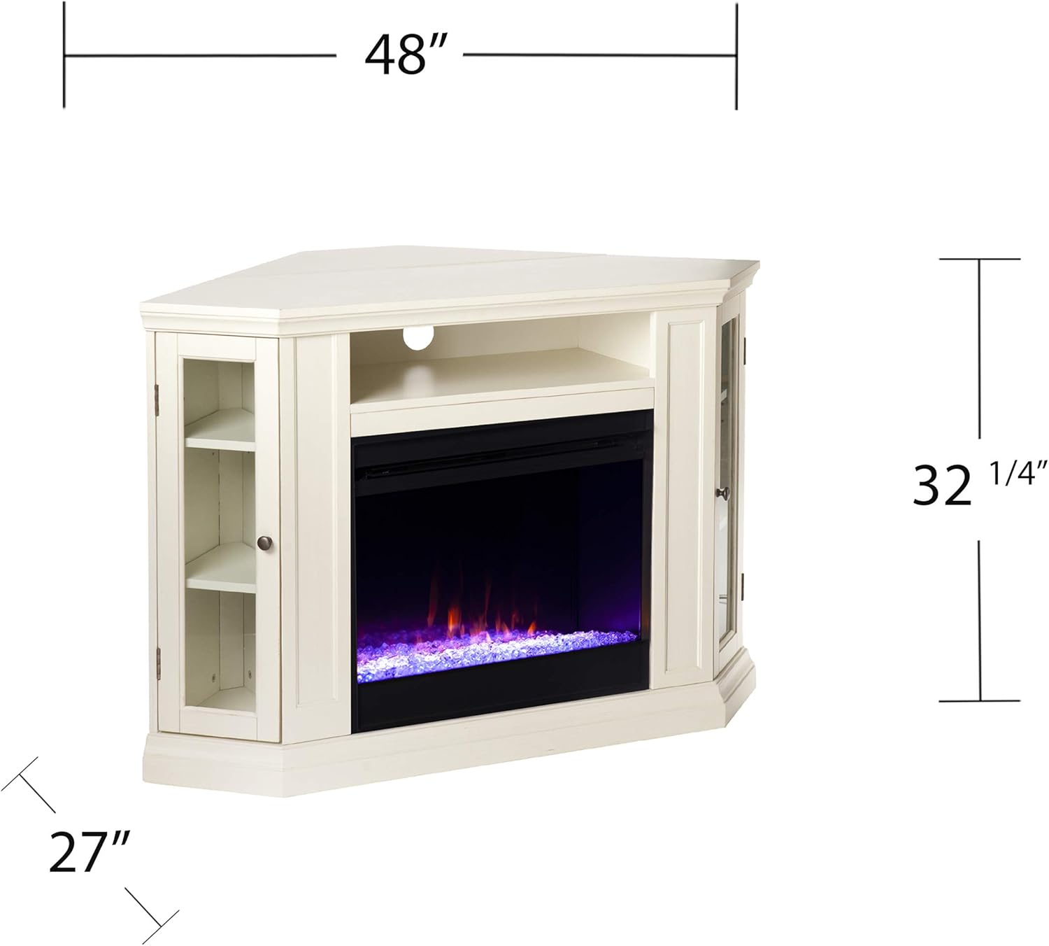 SEI Furniture Claremont Convertible Color Changing Electric Storage Corner Fireplace, Ivory
