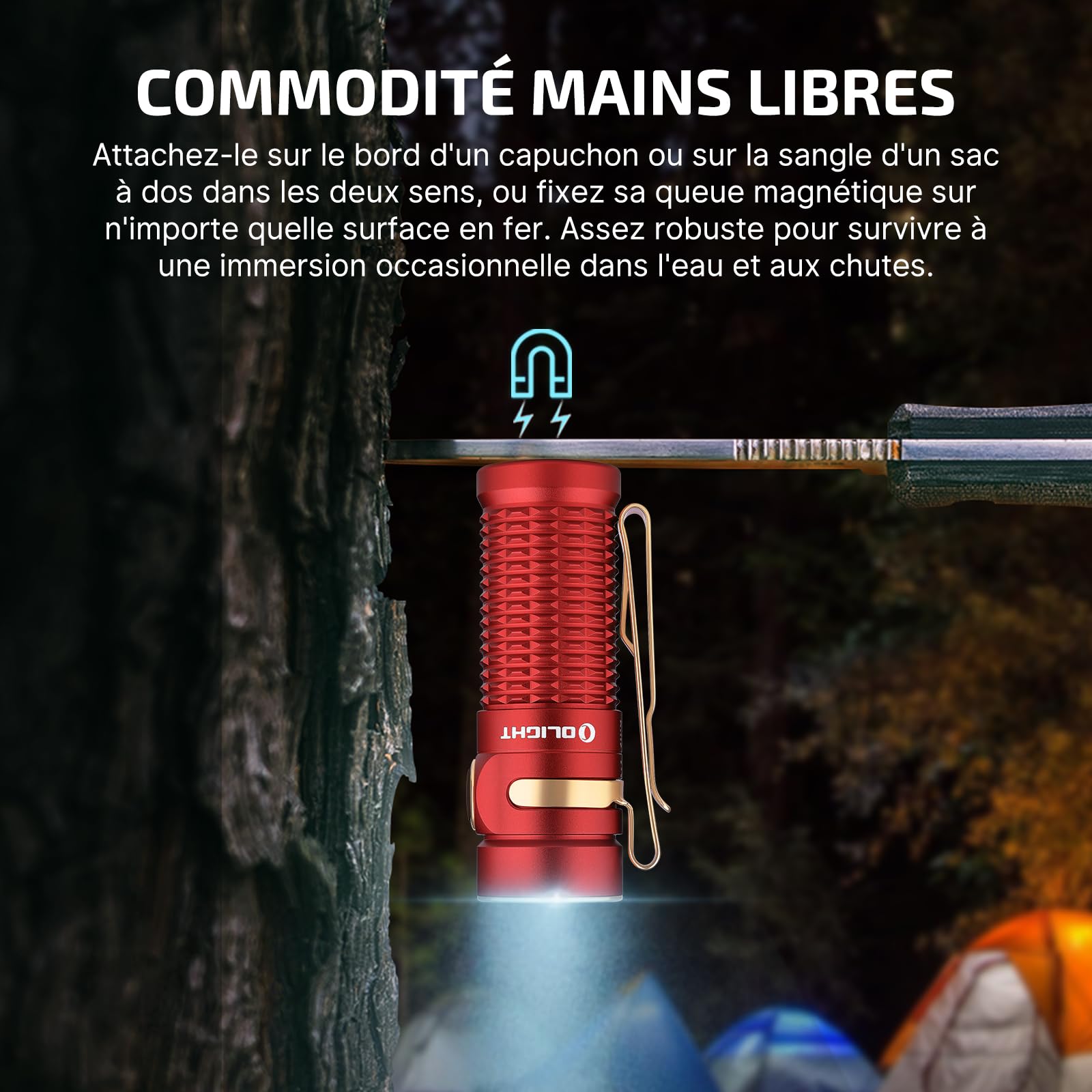 OLIGHT Baton 3 Petite Lampe de Poche Aimantée 1200 Lumens 5 Modes d'Éclairage et Mode Stroboscope Torche pour Camping Randonnée D'urgence Ménage Pêche Porte-clés Étanche IPX8