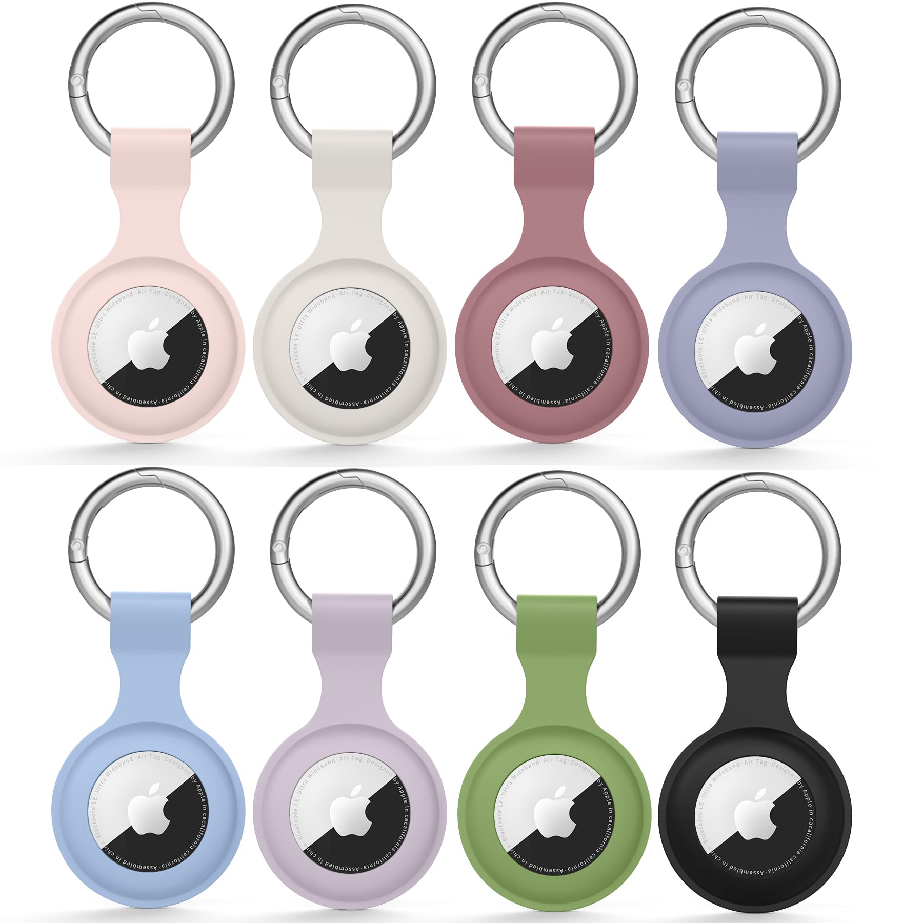 Vancle 8 Pack Airtag Case Holder for Apple Air Tag, Airtag Case with Anti-Lost Keychain, Silicone Protective Cover for Kids' Backpacks, Dog Collars,