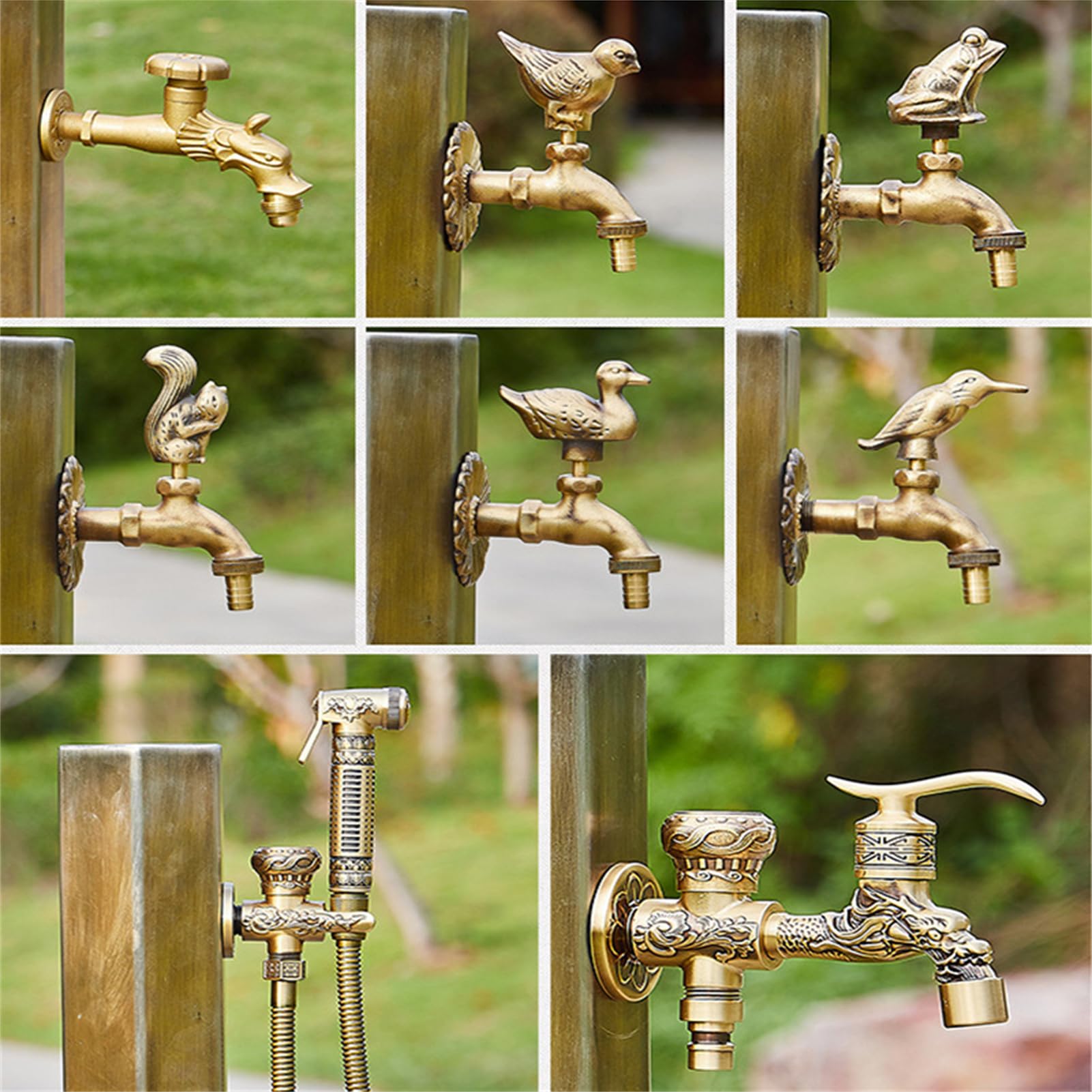 Freistehende Garten-Wassersäule (ohne Wasserhahn) oder Frostsicherer Messing-Außenwasserhahn, Edelstahl/Messing Vertikaler Gartenhydrant mit Schlauchhalter (Tap J)