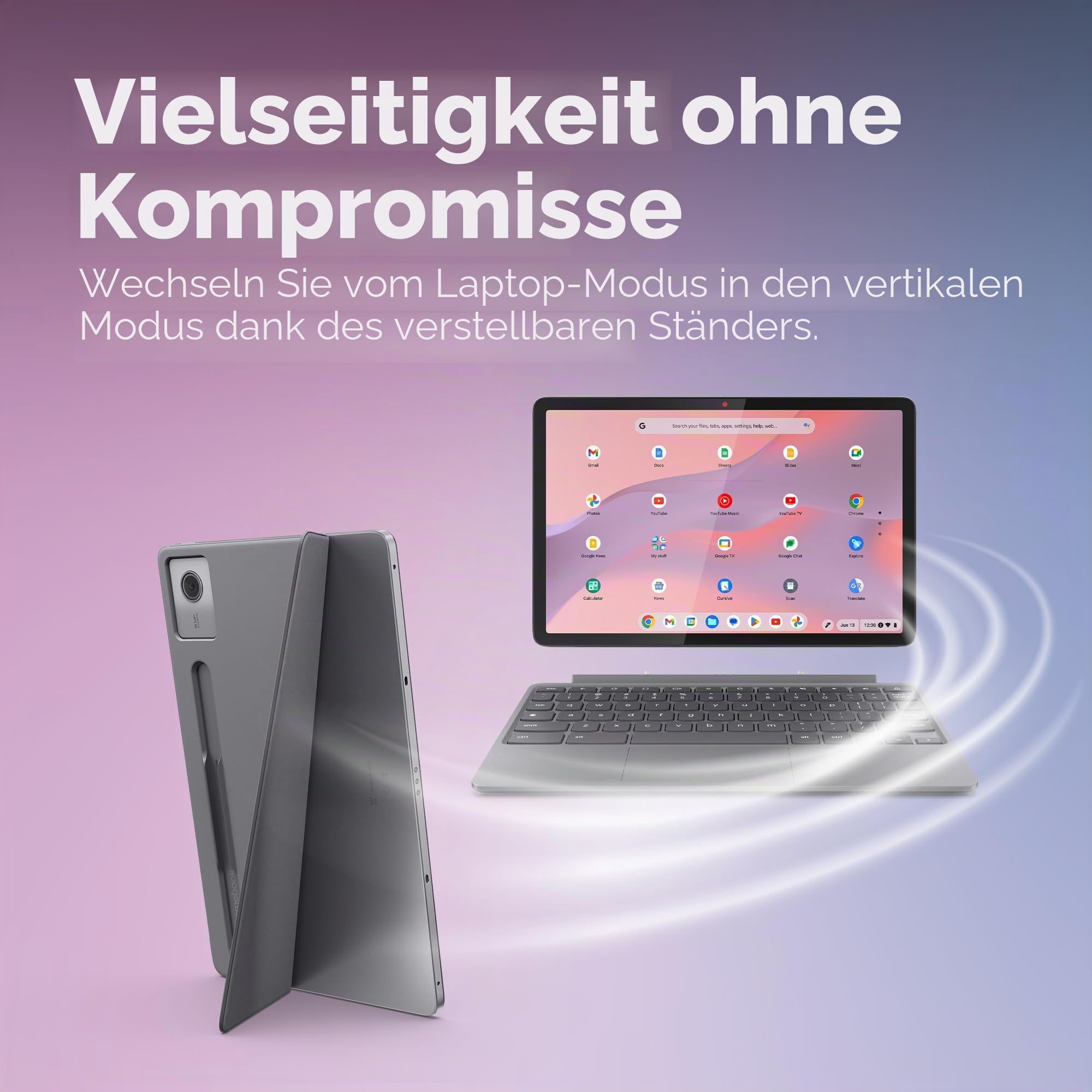 Lenovo Duet Chromebook 27,9 cm (11 Zoll) FHD+ (1920 x 1200), MediaTek Kompanio 838, 8 GB RAM, 128 GB Speicher, Touchscreen, Chrome OS, Folio-Ständer und Tastatur im Lieferumfang enthalten, Luna Grey