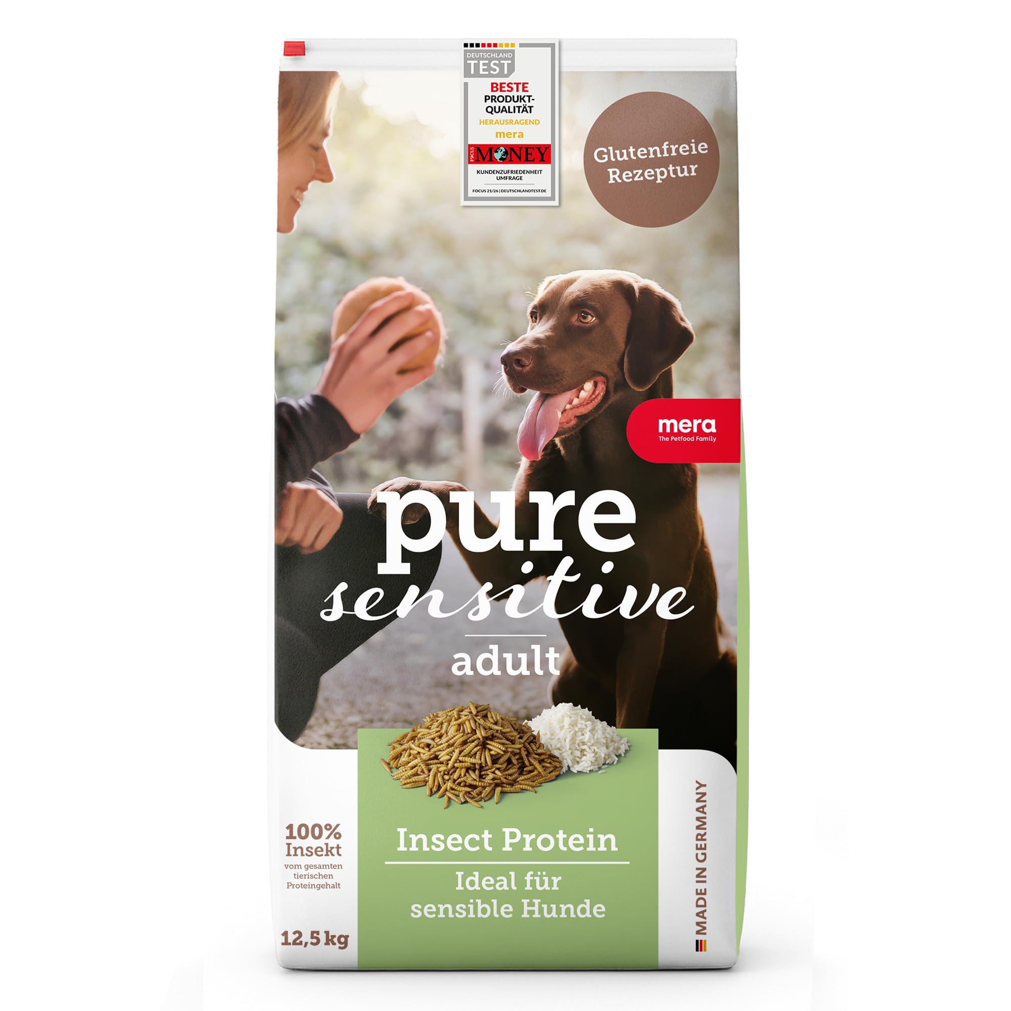 mera Pure Sensitive Insect Protein Hundefutter Trockenfutter, mit Insektenprotein für Sensible Hunde, leicht verdaulich & nachhaltige Proteinquelle, getreidefrei (12,5kg)