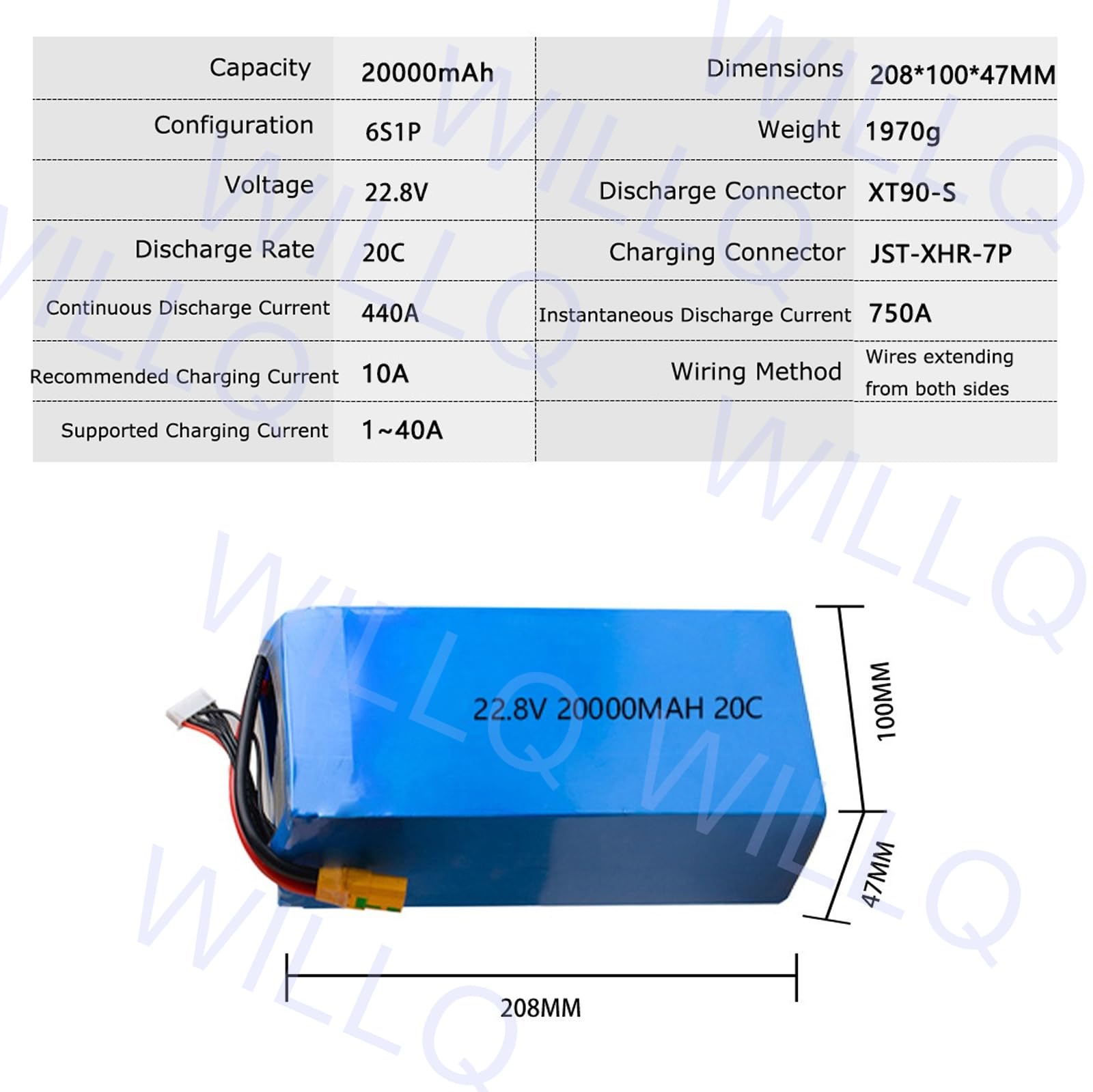 Batteria LiPo 6S 22,8V 20000mAh/24000mAh 20C di Ricambio per droni agricoli con connettore XT90, per Modelli di droni RC e per hobbisti.