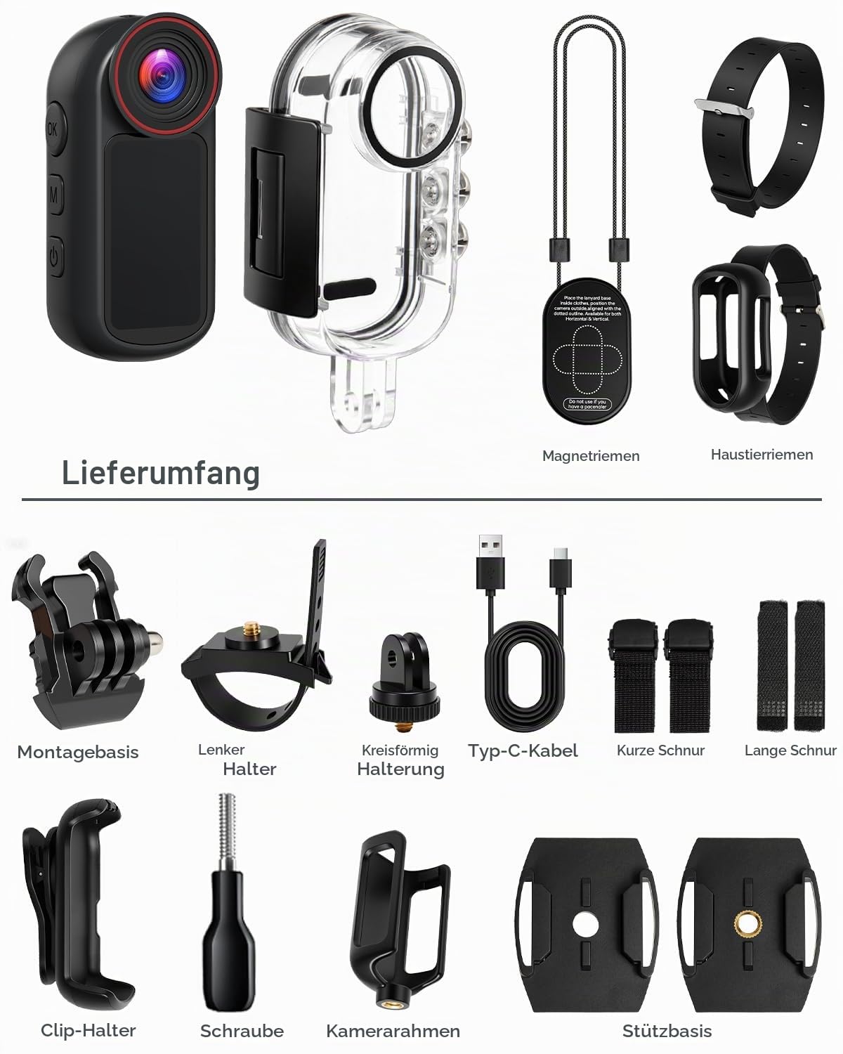 4K Mini Body Cam mit 1,5-Zoll-Display, POV Wearable Action Cam mit EIS & WiFi, Magnetische Daumenkamera, Tragbare Helm-/Brust-/Haustierkamera für Vlogging, Wandern, Radfahren, Skifahren, Motorrad