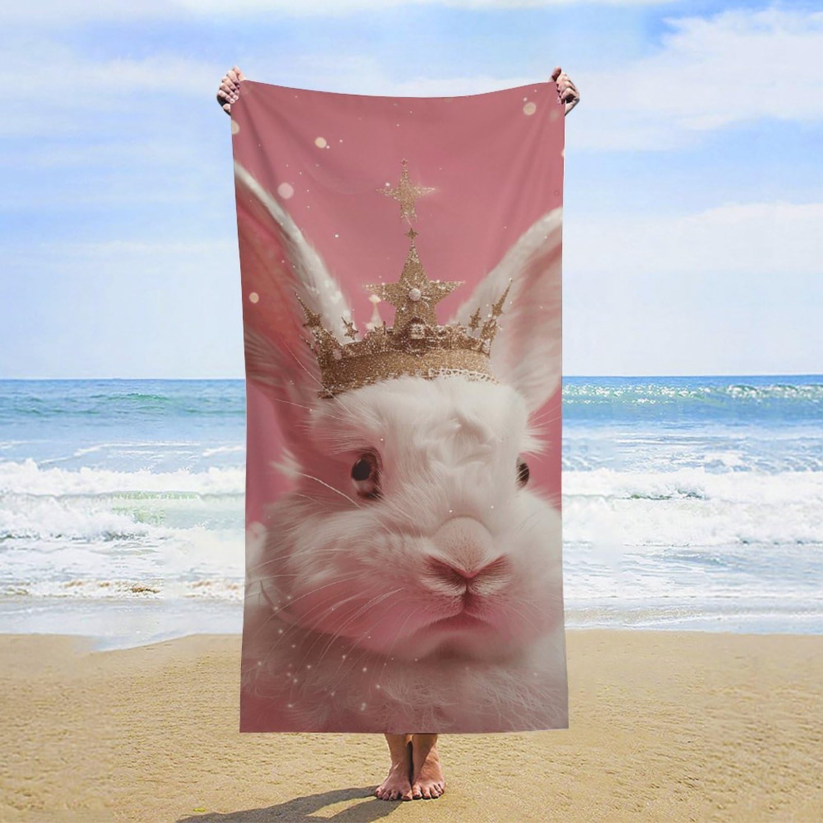 NTVOWPZO Rabbit Wearing A Crown Beach Towel Oversized Microfiber Bath Towels Lightweight Sand Proof Beach Towels Absorbent Pool Towels for Swimming Yoga Bathroom Towel 31.5" X 63"