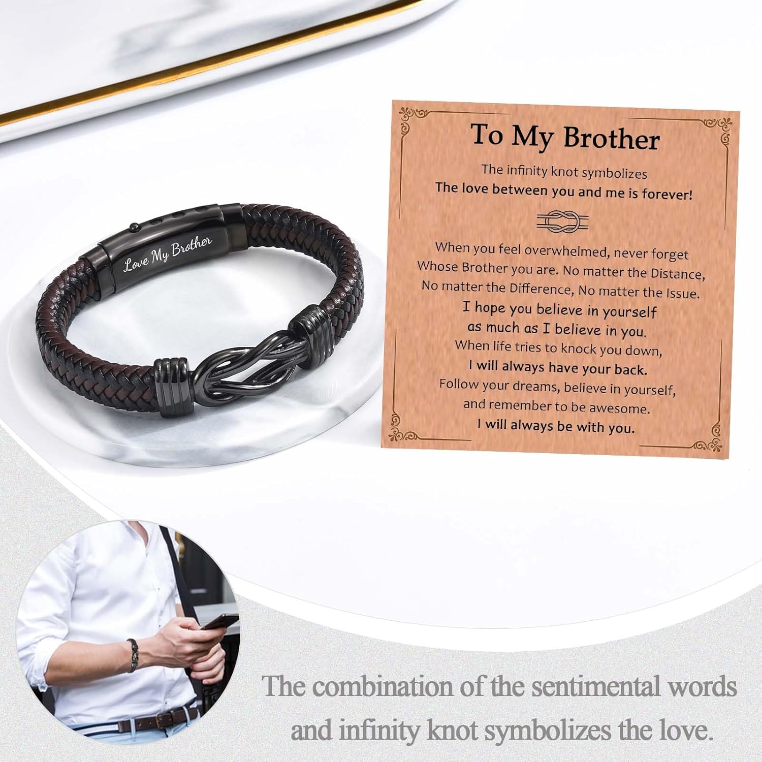 Infinity Leather Bracelet for Men Him Boys, Engraved Love You Son Grandson Nephew Brother Dad Husband Uncle Christmas Valentines Fathers Birthday Easter Graduation Gifts - Image 5