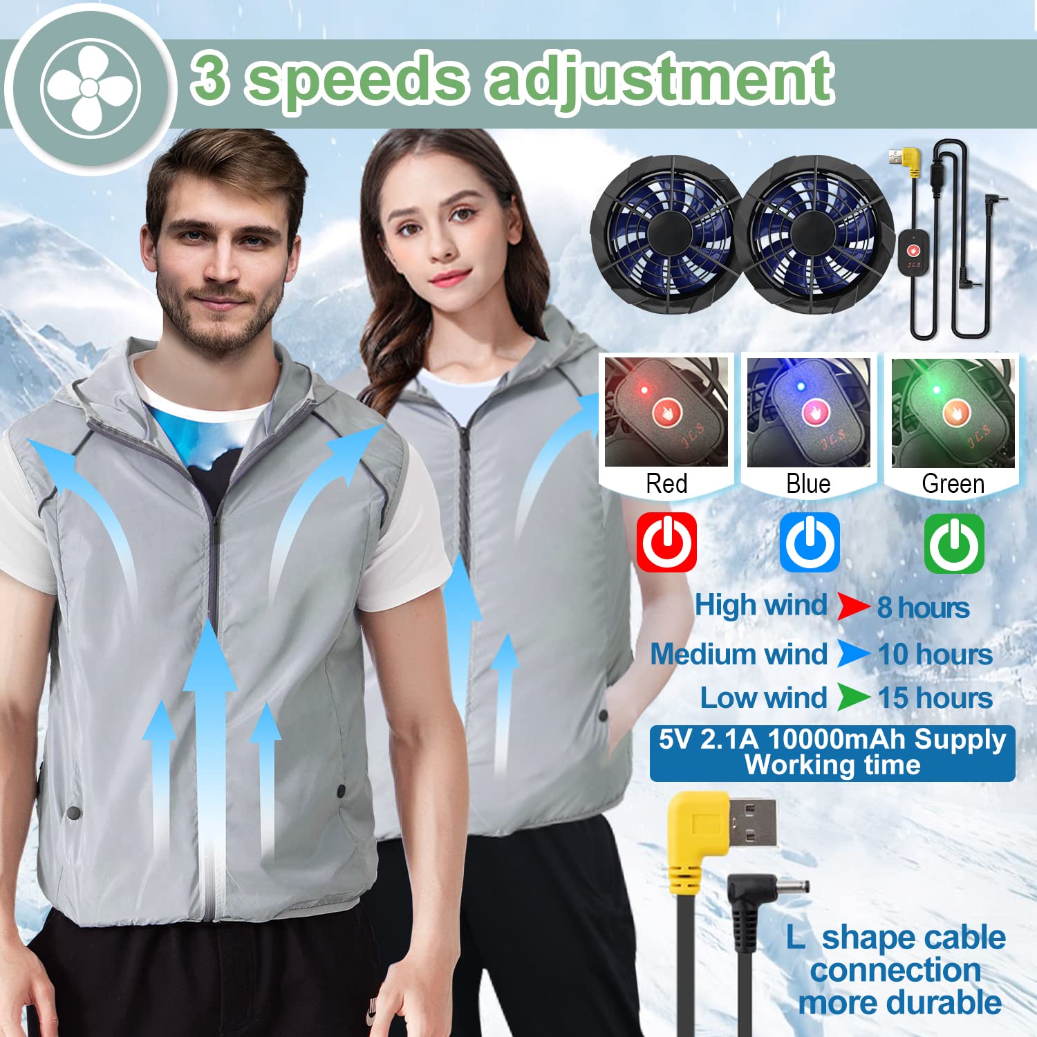 Chaleco de refrigeración para hombres y mujeres, chaleco evaporativo fresco con 2 ventiladores, ropa fría con aire acondicionado, mantiene la refrigeración durante 13 horas