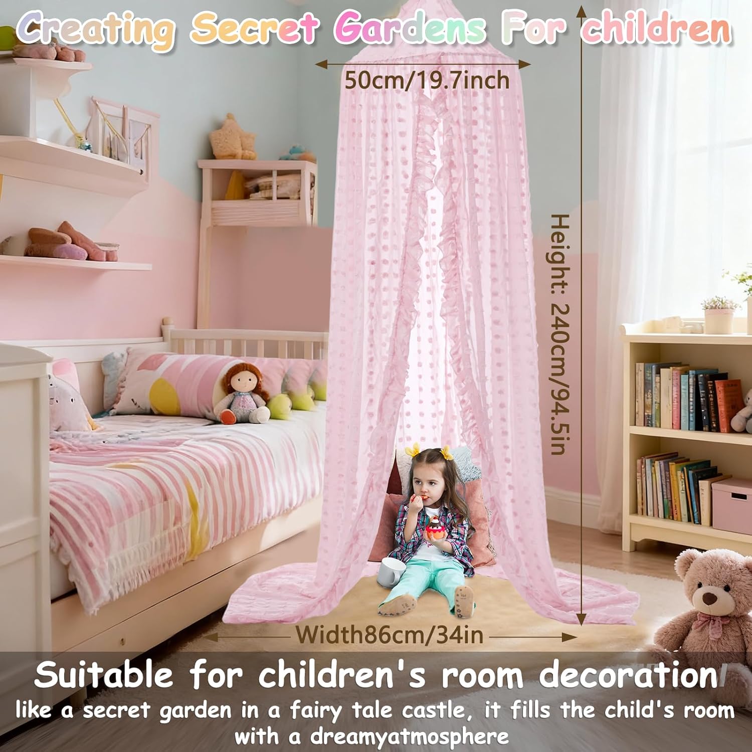 Bed Canopy for Girls - Princess Bed Canopy - Crib Canopy for Boys and Girls Bedroom Decor, Suitable for Use in Cribs Canopy Bed Curtains (Pink)