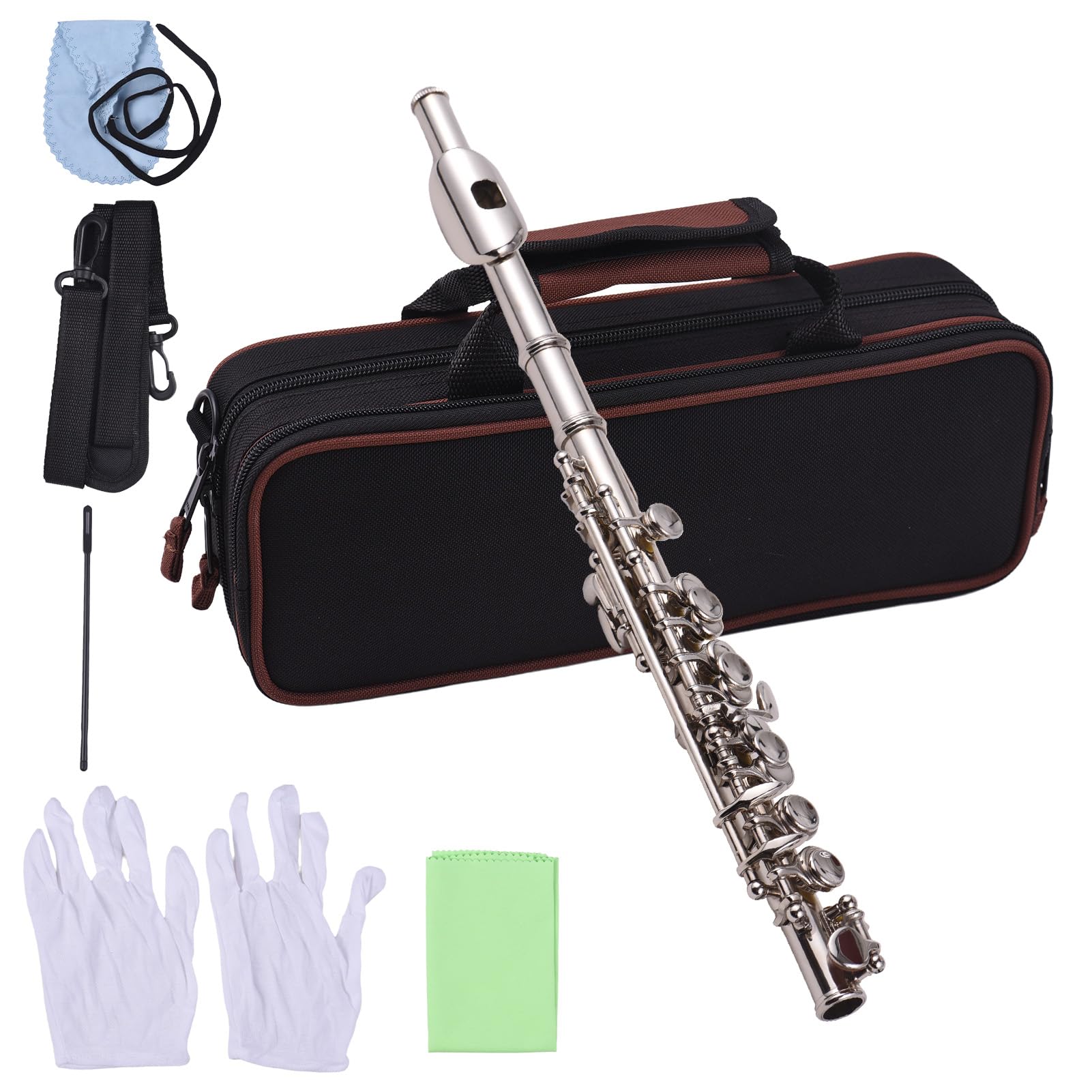 Weiß Kupfer Piccolo Instrument, C-Ton, Anfänger-Set mit Koffer, Reinigungsstab, Tuch und Fäustling, für Schüler, Bühne oder Prüfung