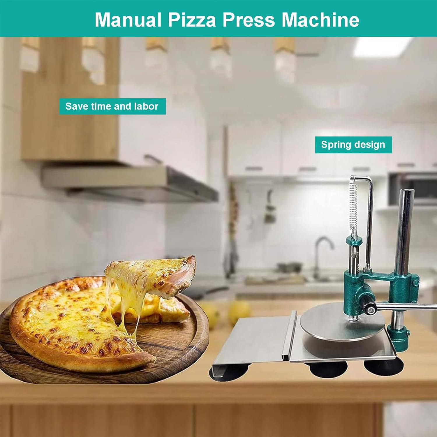 Professional Manual Pizza Pastry Presser w/2 Dish Plate, Pizza Crust Press Plate Stainless Steel Pizza Forming Machine - Easy To Clean, Pizza Pasta Making Tools for Cafeterias 16cm