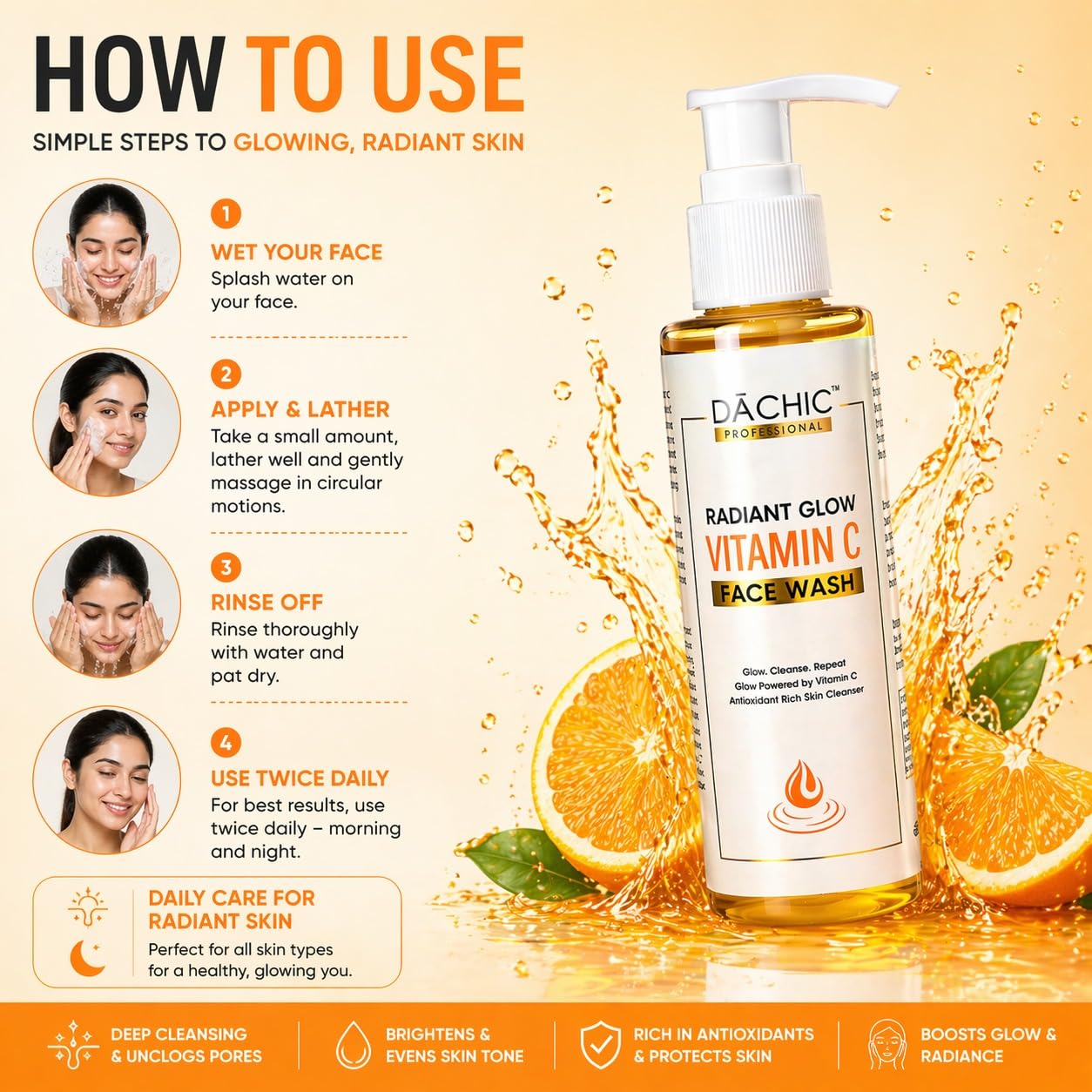 DACHIC Radiant Glow Vitamin C Face Wash – Brightening & Antioxidant-Rich Daily Cleanser for Even Skin Tone, Deep Cleansing, Hydration & Natural Healthy Glow 2