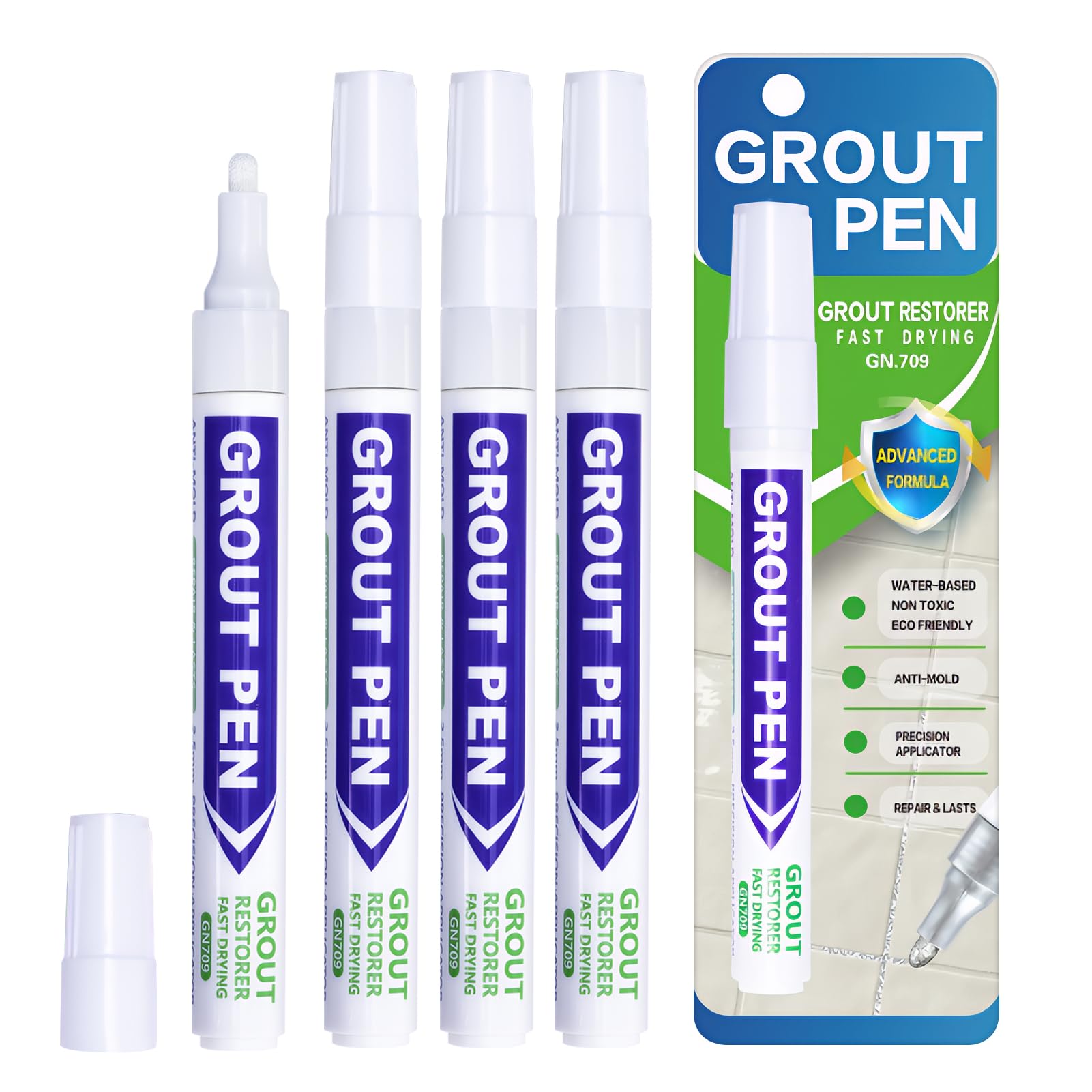 4 Pack White Grout Pen for Tiles Waterproof Refresher & Whitener