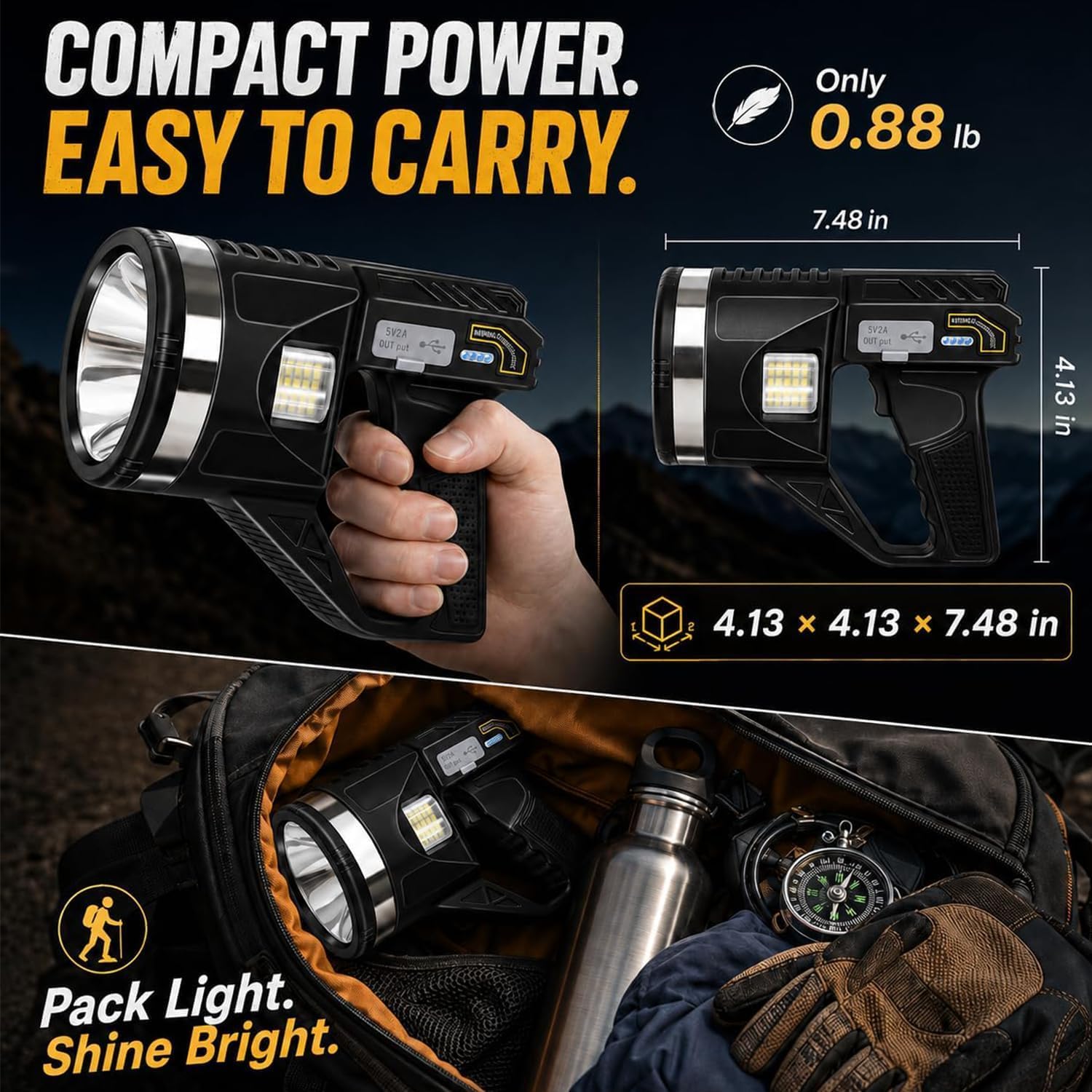 2000000 Lumens Super Bright Rechargeable Spotlight with Strap, XL