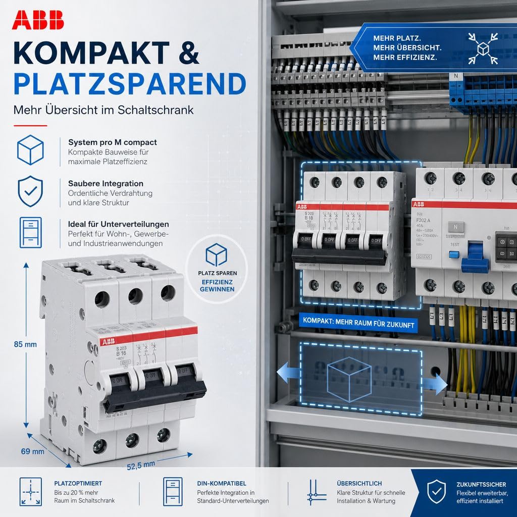 ABB S203-B16 Leitungsschutzschalter System pro M compact® Drehstrom (3P), Charakteristik B bis 16A, 6kA Kurzschlussfestigkeit