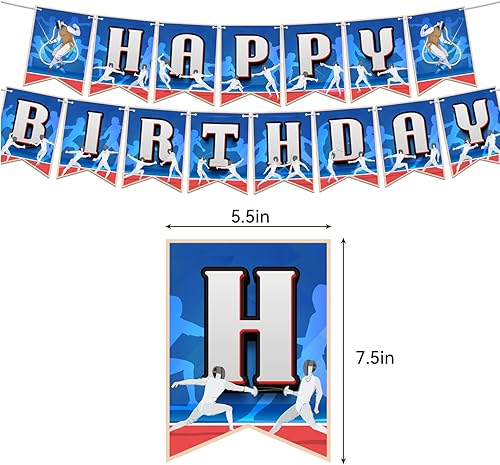 Miniatura 2 de Decoraciones de fiesta de esgrima, suministros para fiesta de cumpleaños, incluye pancarta de feliz cumpleaños, decoración de pastel, decoración de