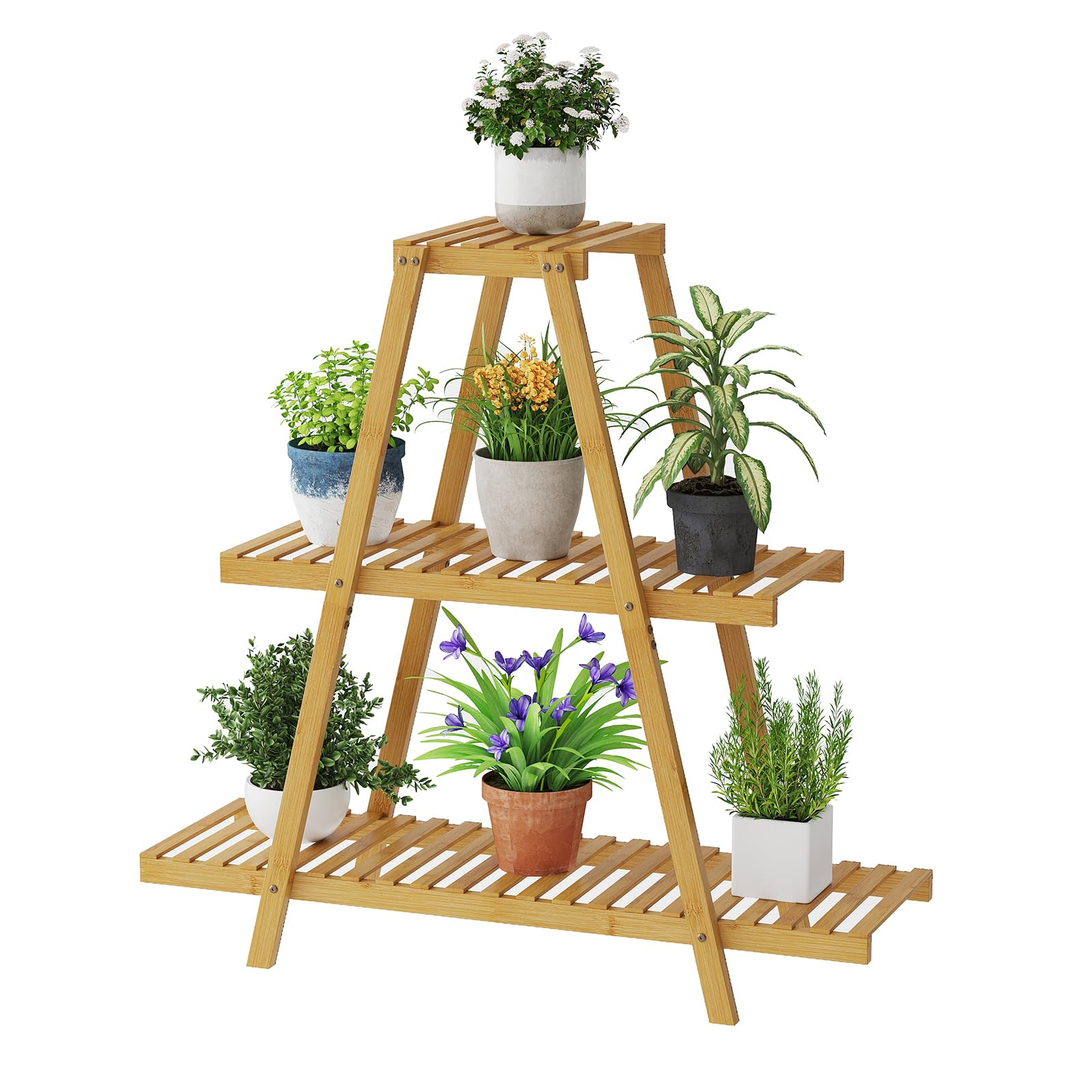 STDDRE 3-Tier 8-Potted Bamboo Ladder Stand