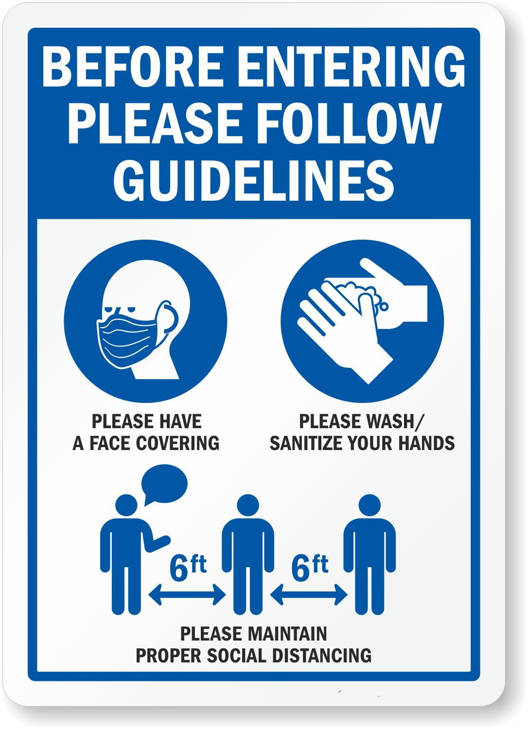 Public Place Epidemic Prevention Standard Reminder Sign, Mask Wearing Hand Cleaning Social Distancing Notice Plate, 8x12 Inch