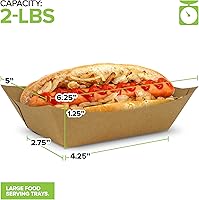 Vista 3 de Paquete de 100 bandejas de comida de papel kraft marrón de 2 libras, bote de comida de papel resistente, bandejas desechables para aperitivos