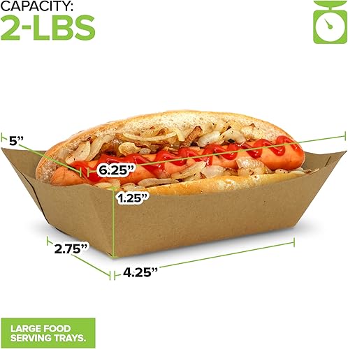 Miniatura 3 de Paquete de 100 bandejas de comida de papel kraft marrón de 2 libras, bote de alimentos de papel resistente, bandejas desechables para aperitivos de