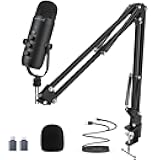 ZealSound Gaming Microphone Kit,Podcast Condenser USB Mic with Boom Arm,Supercardioid Microphone with Mute Button,Echo Volume Gain Knob,Adjust Monitor for Phone PC Computer (Black)