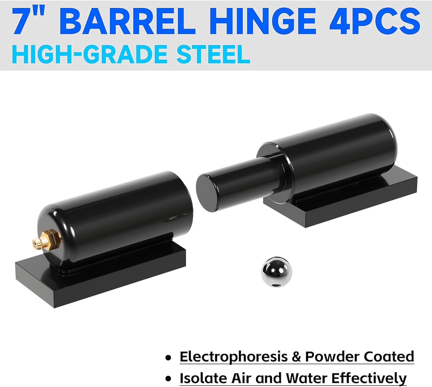 KUAFU 7" Heavy Duty Barrel Hinge for Swing Gates Doors Weld on Steel Trailer Ramp Gate Hinges Powder Coated 4Pc