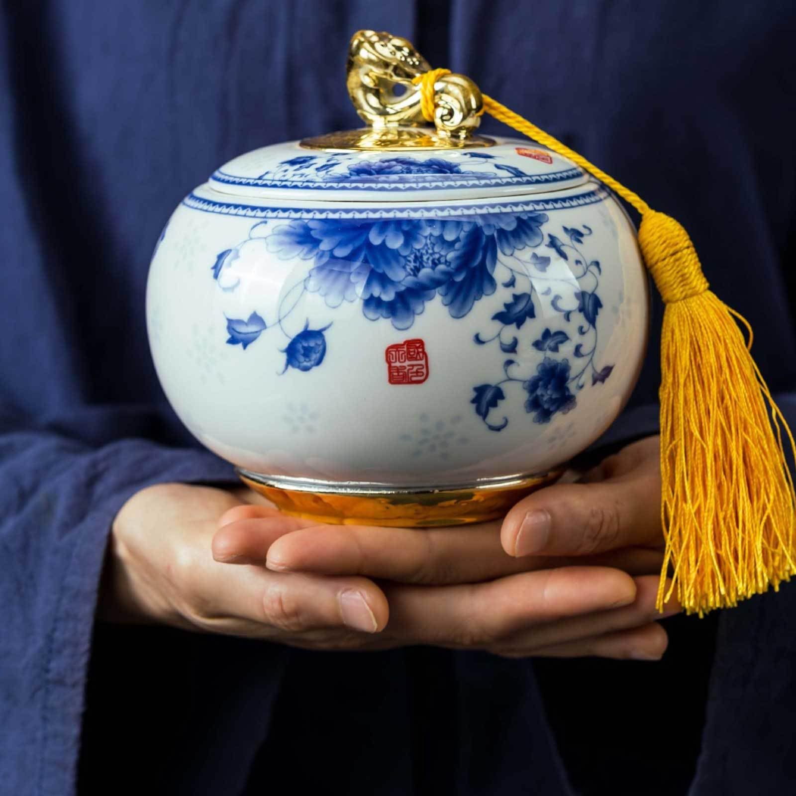 Urny na prochy, Ceramiczne urny do dzielenia się prochami dorosłych. Pojemniki na(Blue)