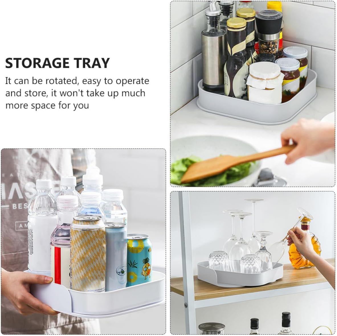 Rotating Condiment Storage Rack White Seasoning Storage Stand with 360° Rotation Kitchen Spice Bottle Organizer Tray