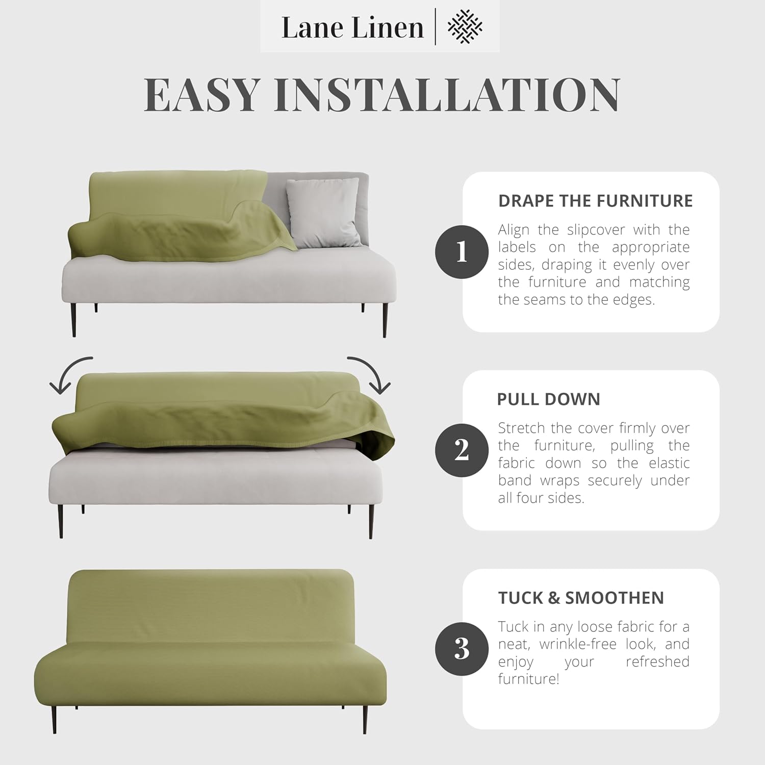 LANE LINEN Armless Futon Cover - Easy Stretchable Futon Covers Full Size, Soft Elastic Textured Fabric Sofa Bed Cover, Sofa Protector Cover for Kids, Machine Washable Couch Slipcover - Olive Green