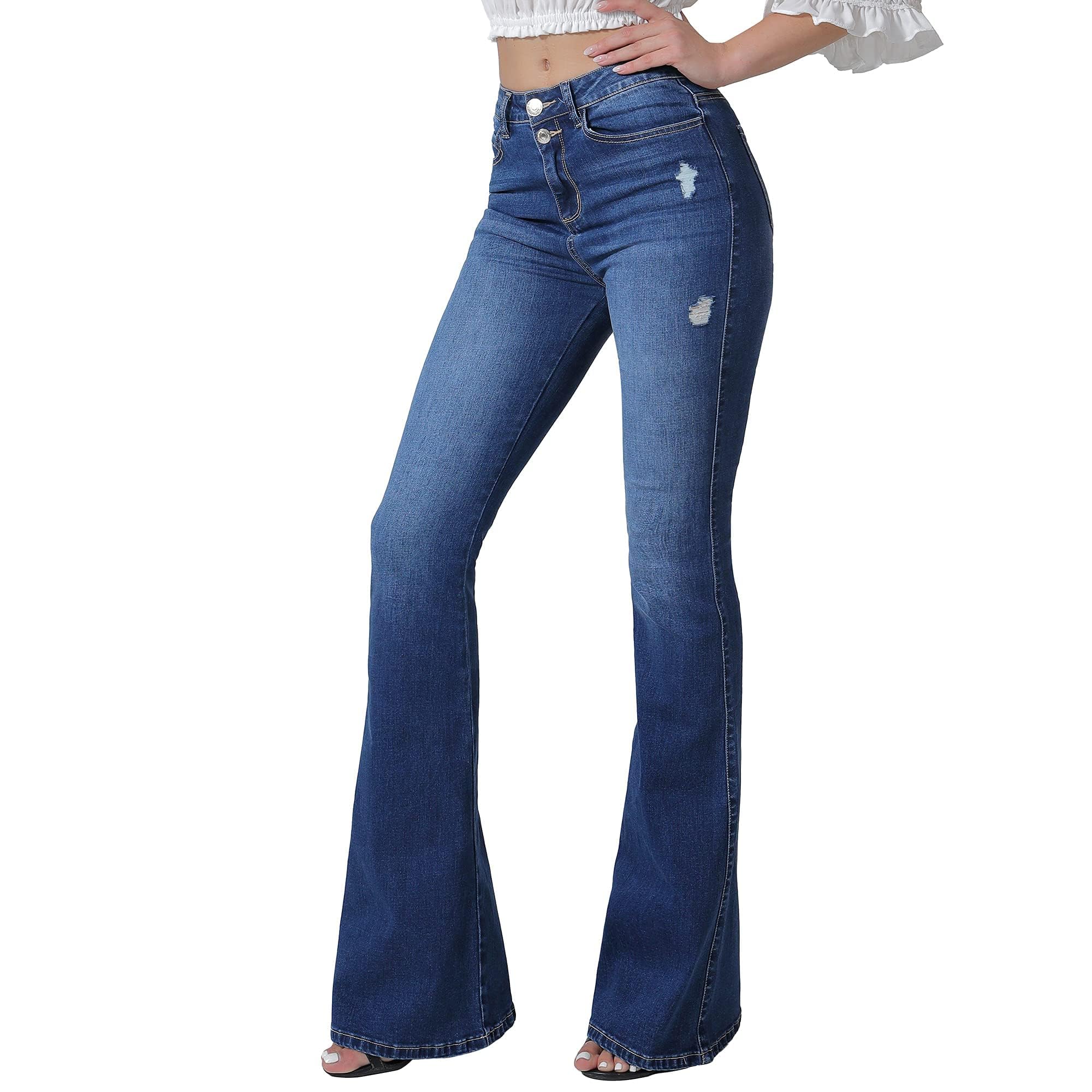 VIPONES Women's Flare Bell Bottom Jeans High Waisted Wide Leg Bootcut Jeans Stretchy Denim Pants, 101 Blue, 4